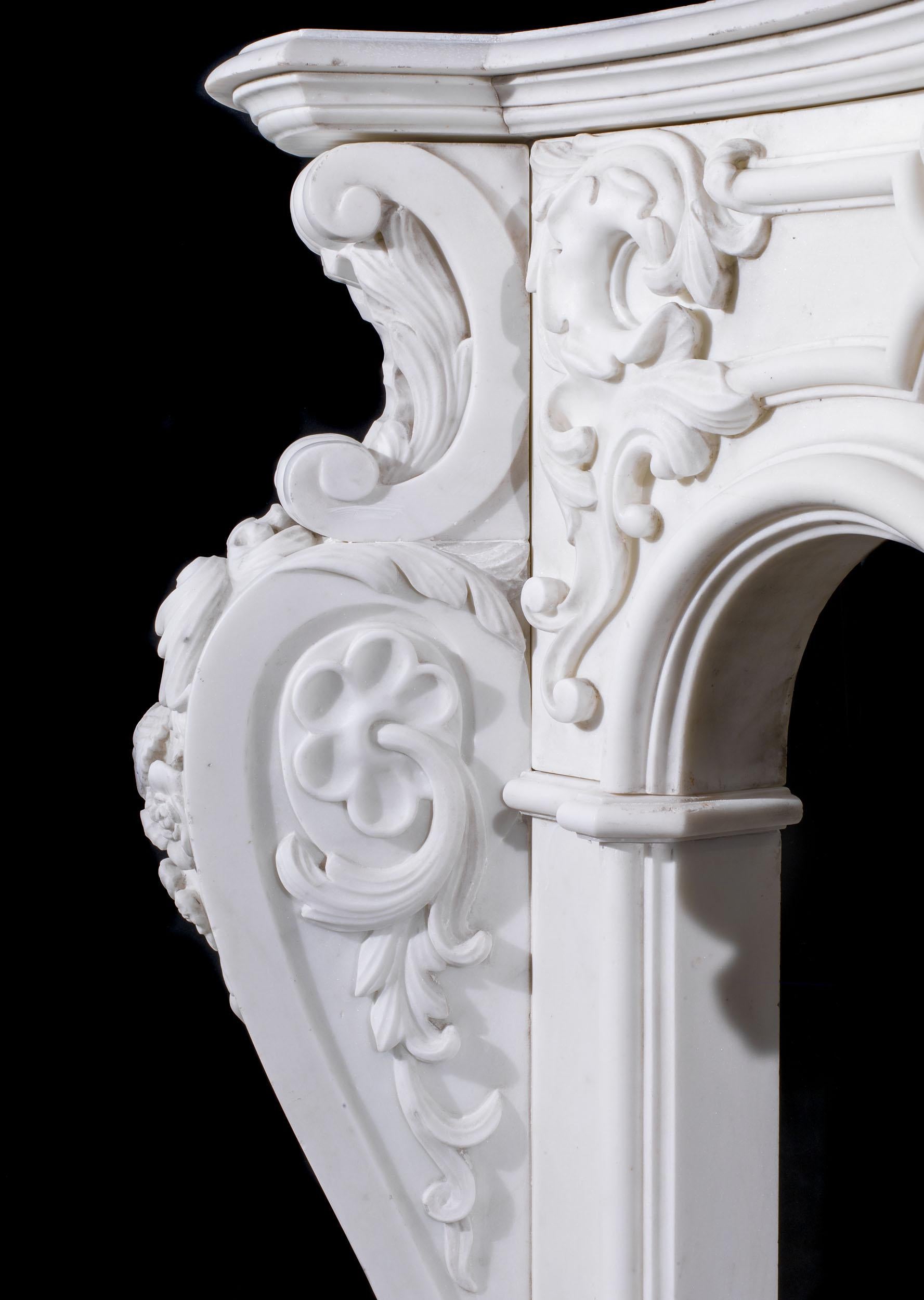 Hand-Carved Grand 19th Century Scottish Rococo Marble Fireplace