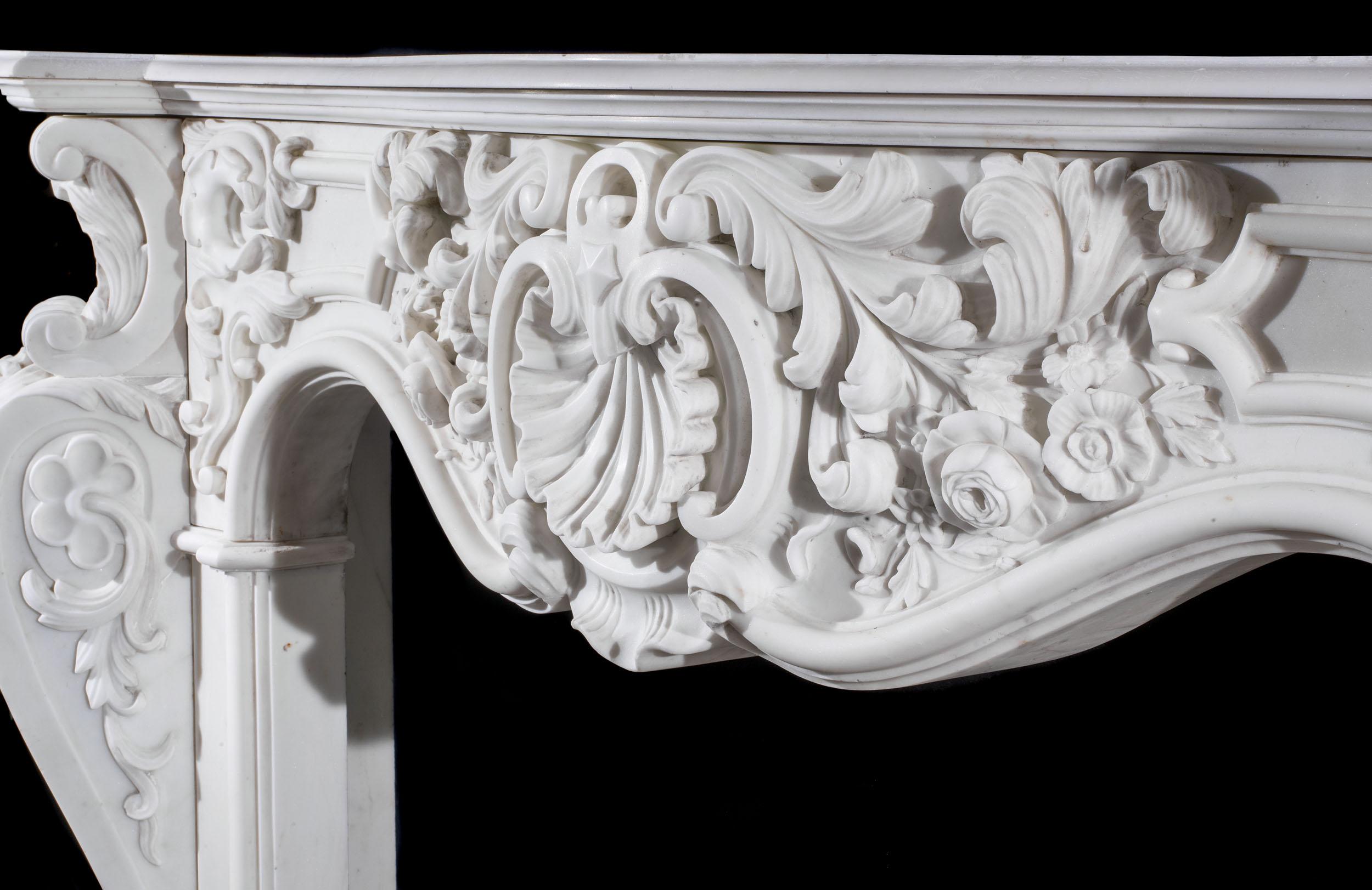 Statuary Marble Grand 19th Century Scottish Rococo Marble Fireplace
