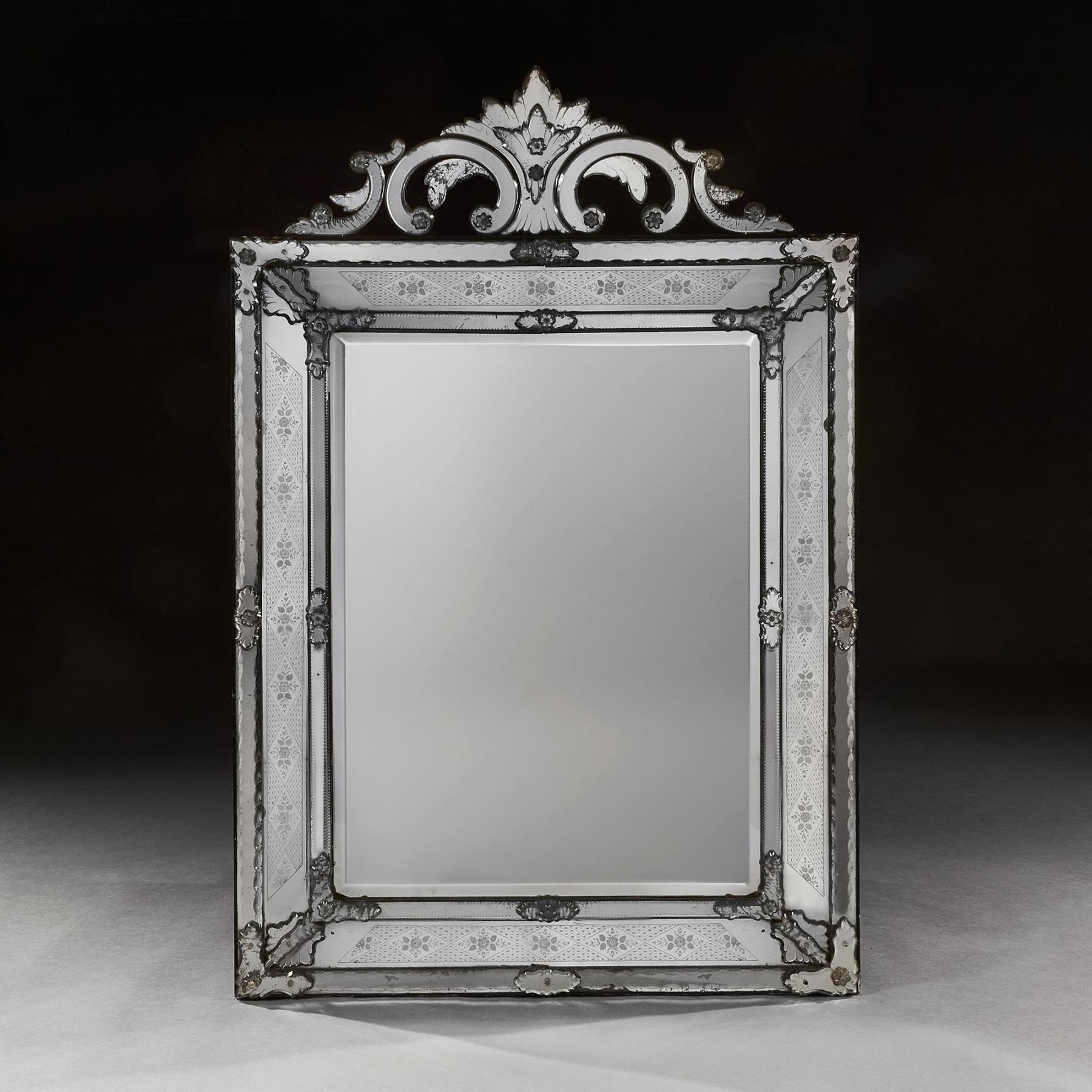A wonderful and imposing Venetian Murano Etched glass mirror of Grand Proportions and Baroque design.



Italy Venice-Murano circa 1850. 





Outstanding quality and rare to find of this scale at 5ft 4 inches . The mirrored crest formed