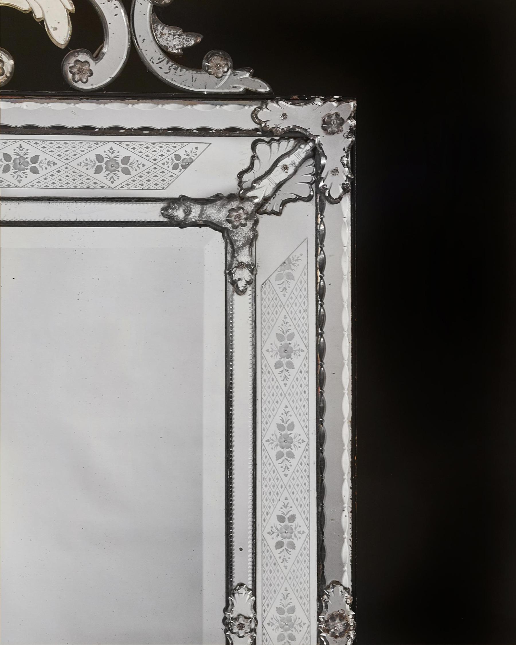Baroque Grand 19th Century Venetian Murano Bevelled Glass Wall Mirror