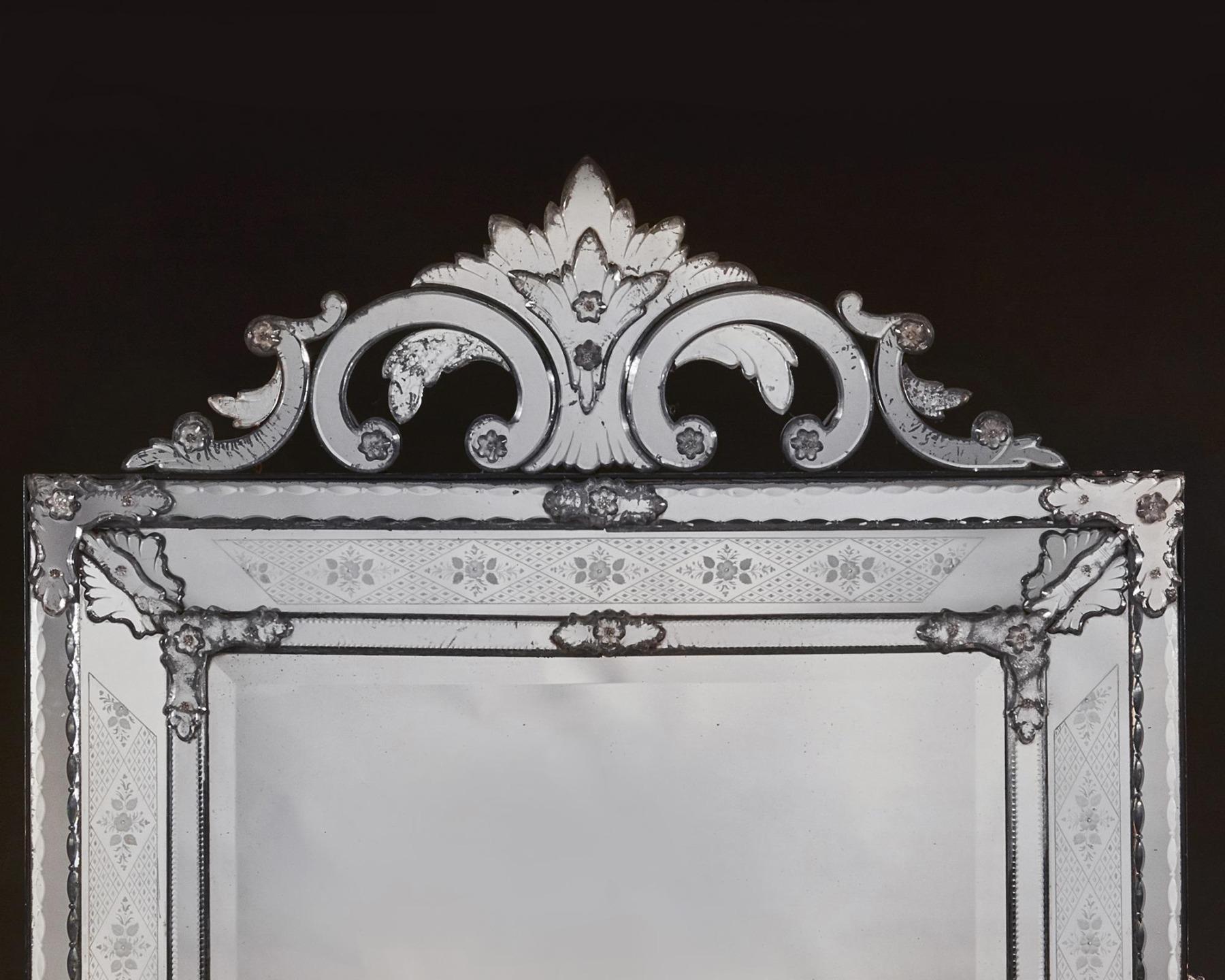 Italian Grand 19th Century Venetian Murano Bevelled Glass Wall Mirror