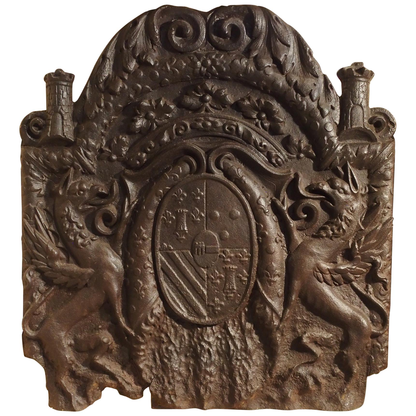 Grand and Historical French Cast Iron Coat of Arms Fireback, circa 1650