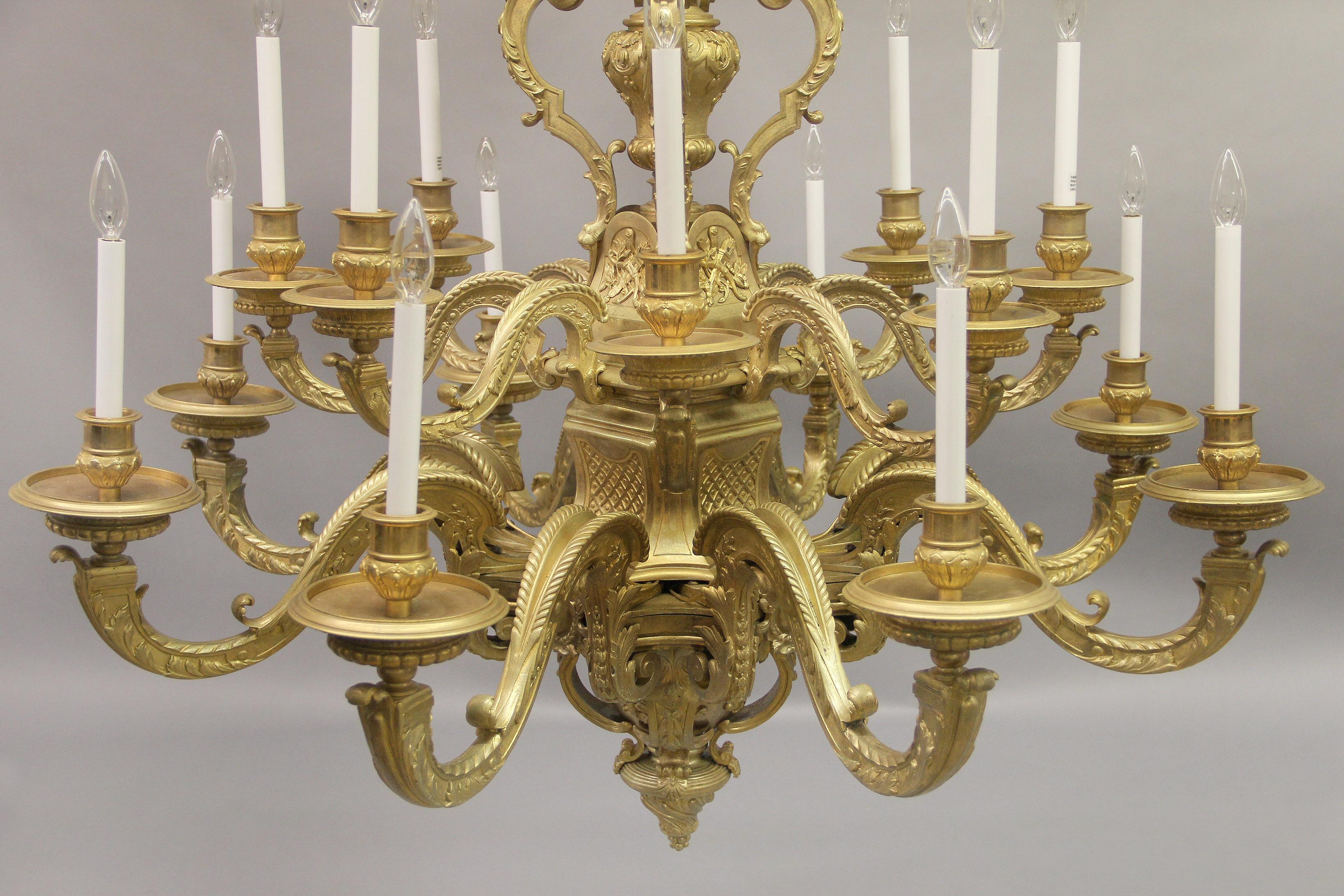 Grand and Important Late 19th Century Gilt Bronze Sixteen Light Chandelier For Sale 1