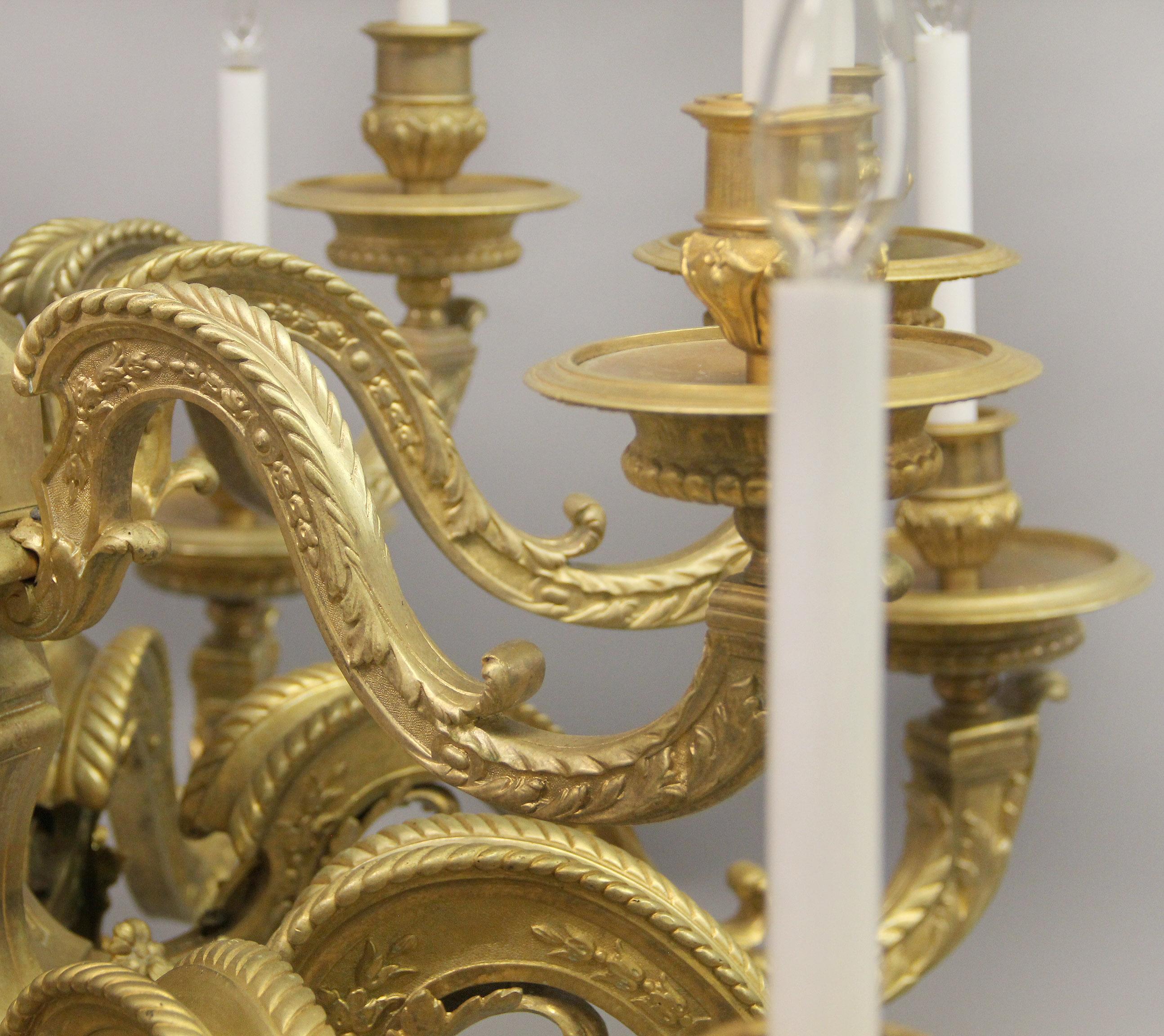 Grand and Important Late 19th Century Gilt Bronze Sixteen Light Chandelier For Sale 2