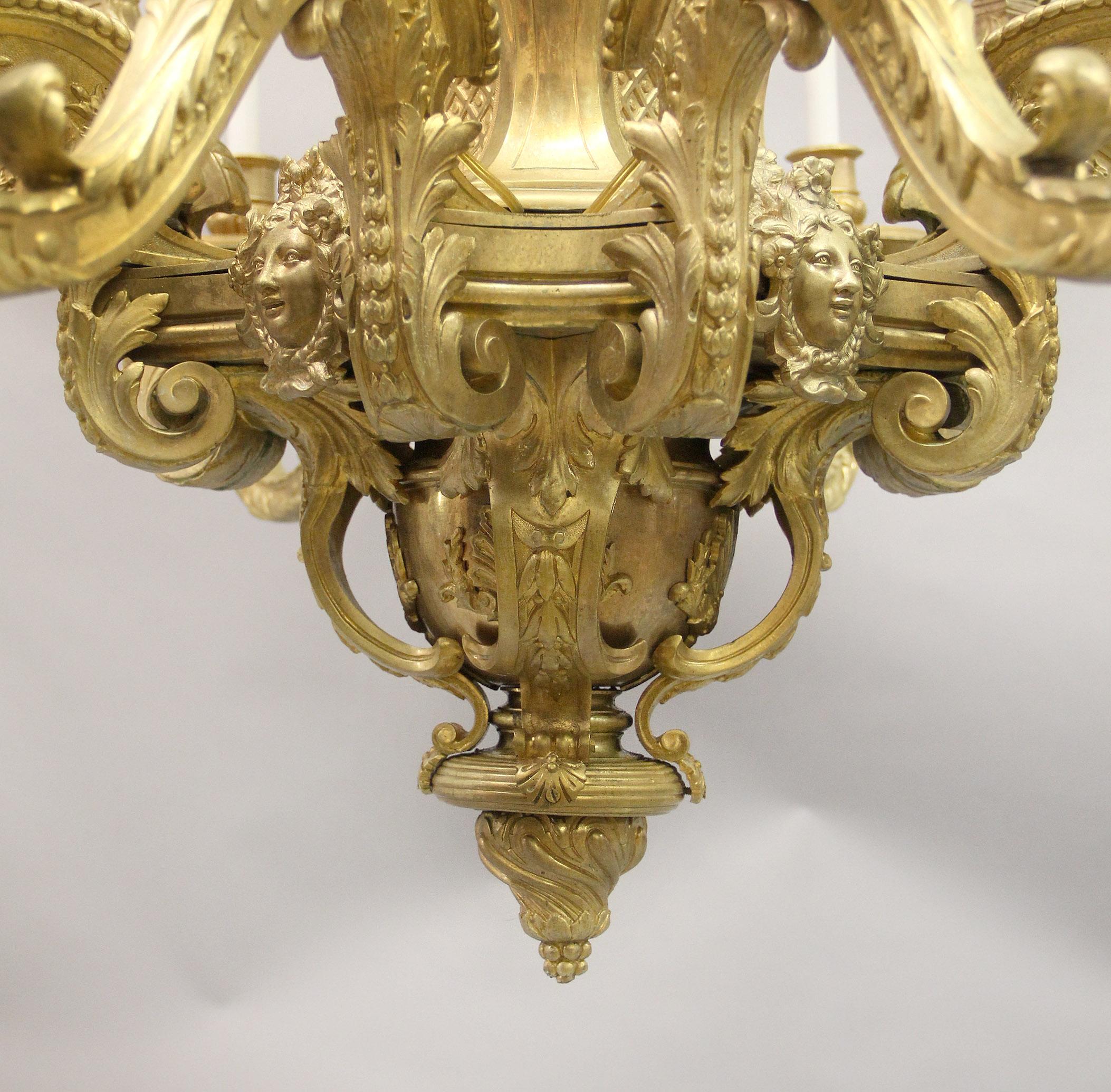 Grand and Important Late 19th Century Gilt Bronze Sixteen Light Chandelier For Sale 5