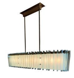 Grand and Rare Linear Glass and Brass Chandelier by Max Ingrand for Fontana Arte