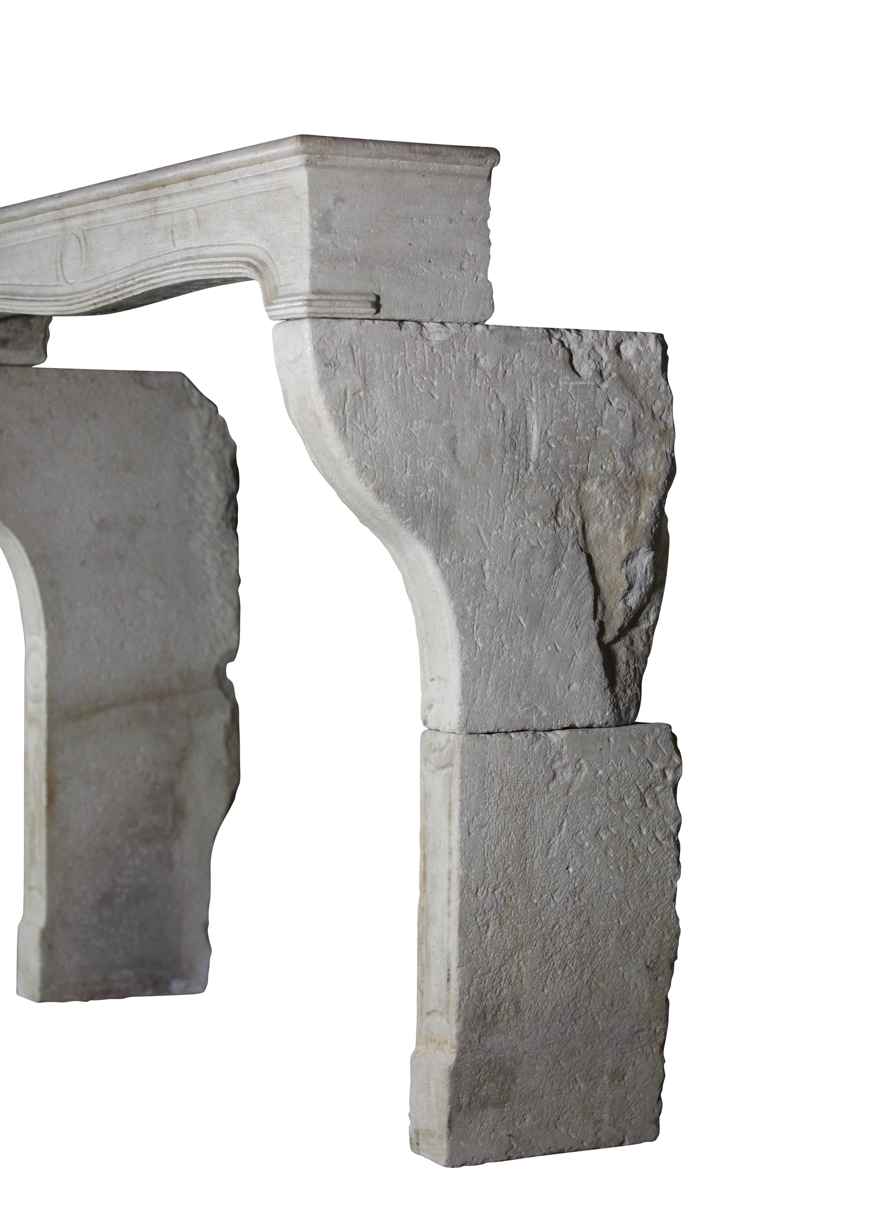 Grand and Timeless Beige French Limestone Fireplace Mantle For Sale 8