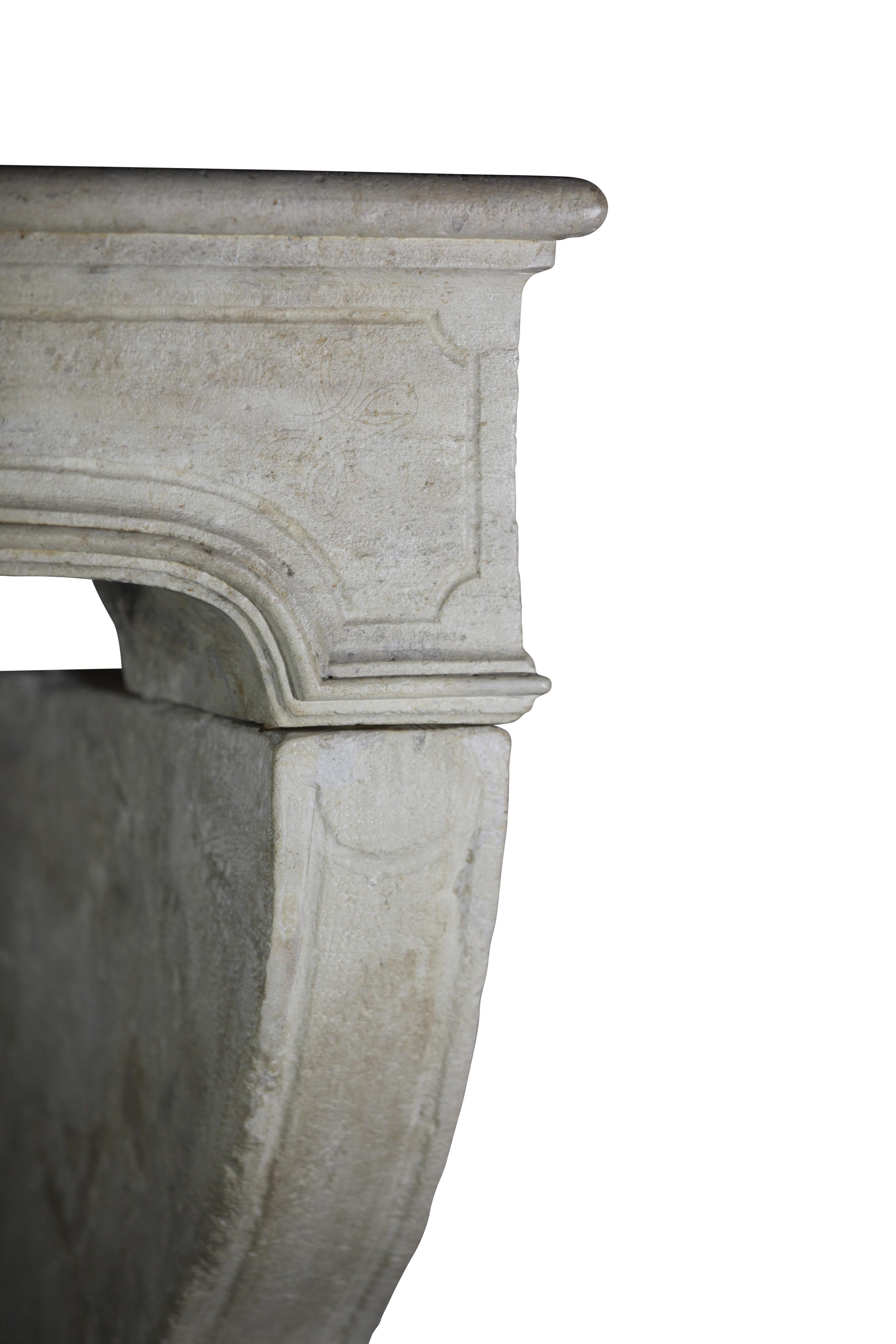 Grand and Timeless Beige French Limestone Fireplace Mantle For Sale 9