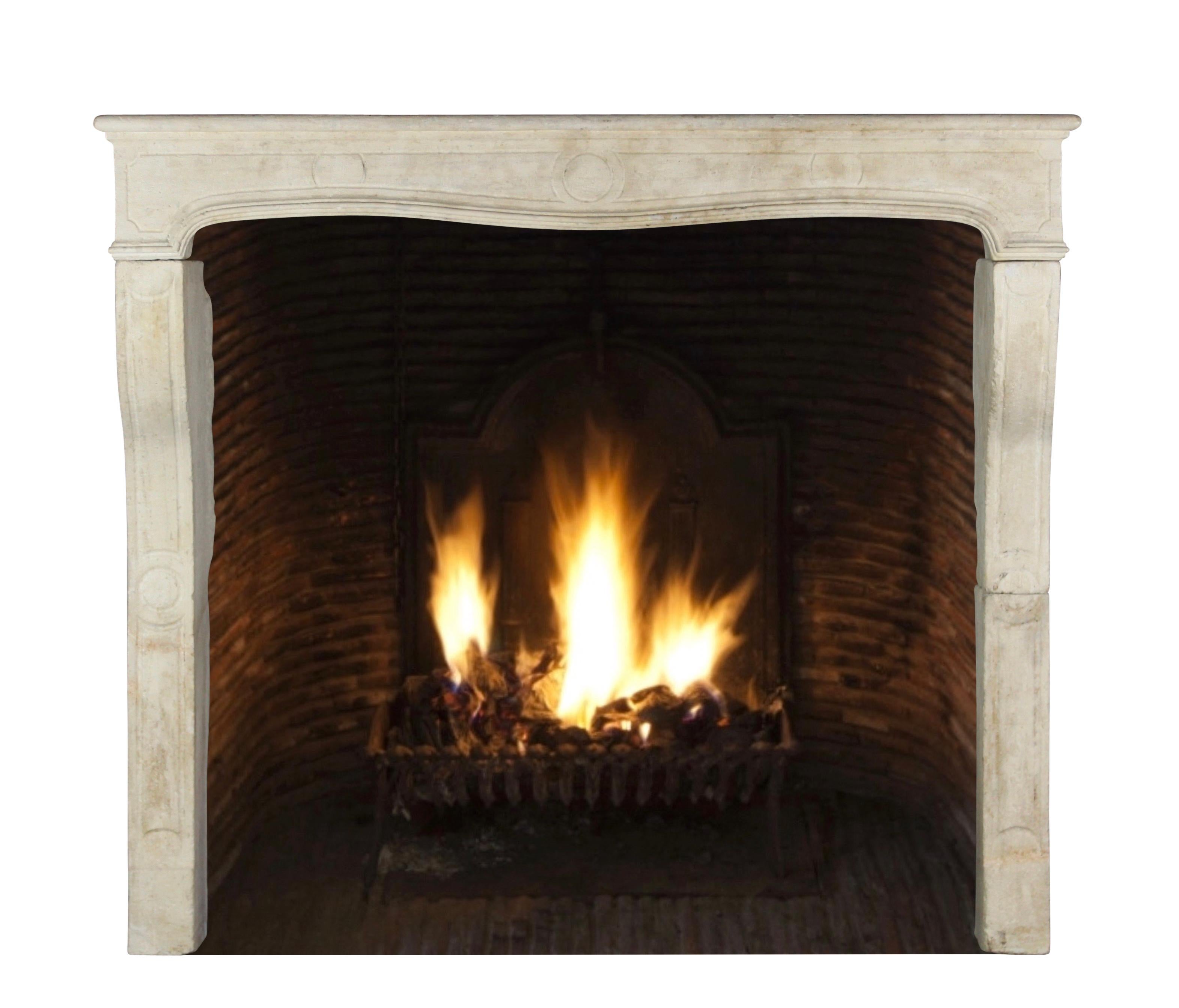 Grand and Timeless Beige French Limestone Fireplace Mantle For Sale 11