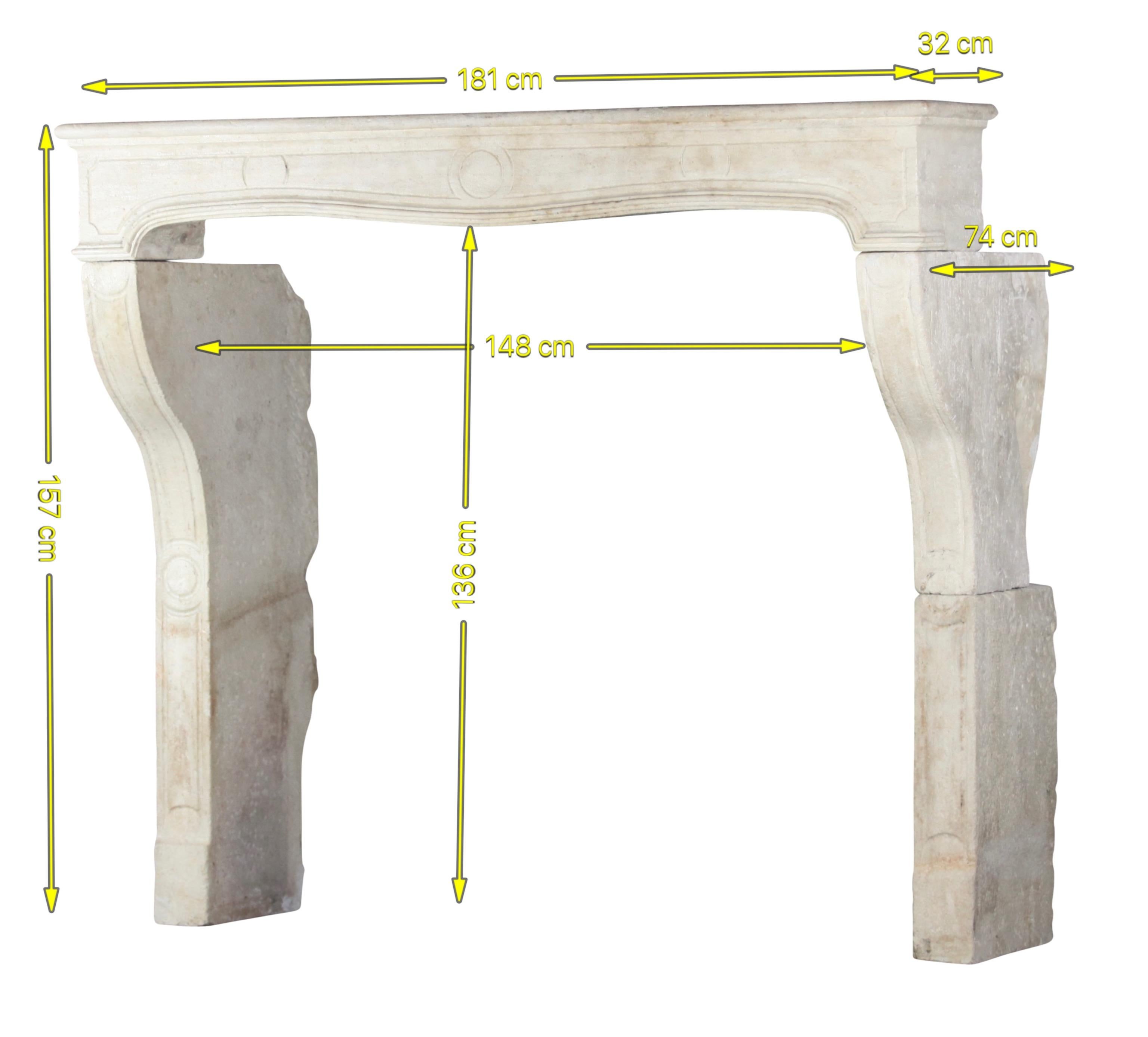 Grand and Timeless Beige French Limestone Fireplace Mantle For Sale 12