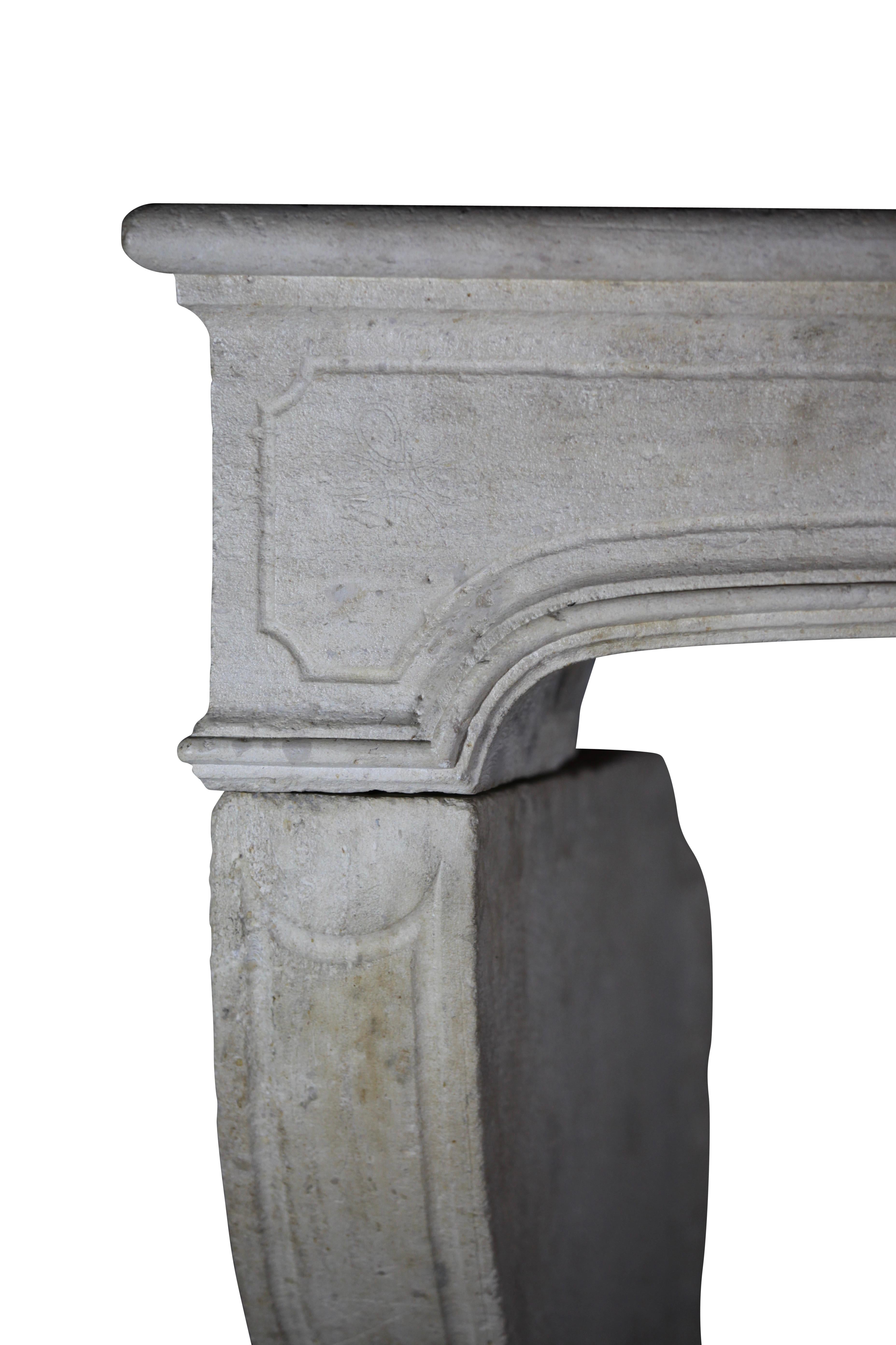 Louis XIV Grand and Timeless Beige French Limestone Fireplace Mantle For Sale