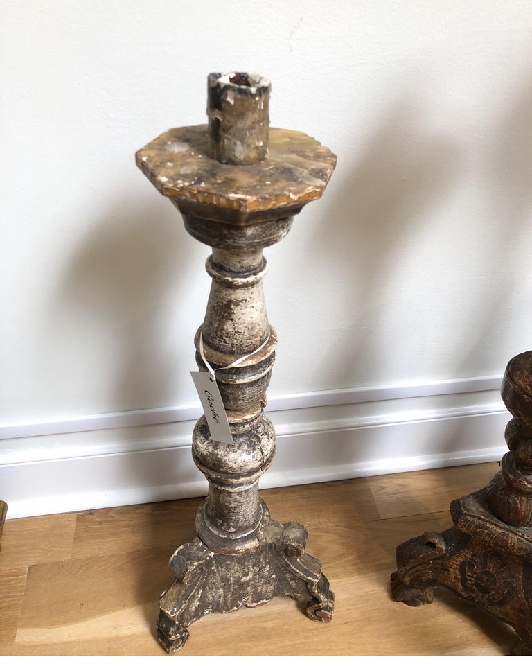 Grand Antique 18th Century French Alter Candlesticks or Candelabra Prickets In Distressed Condition For Sale In Los Angeles, CA