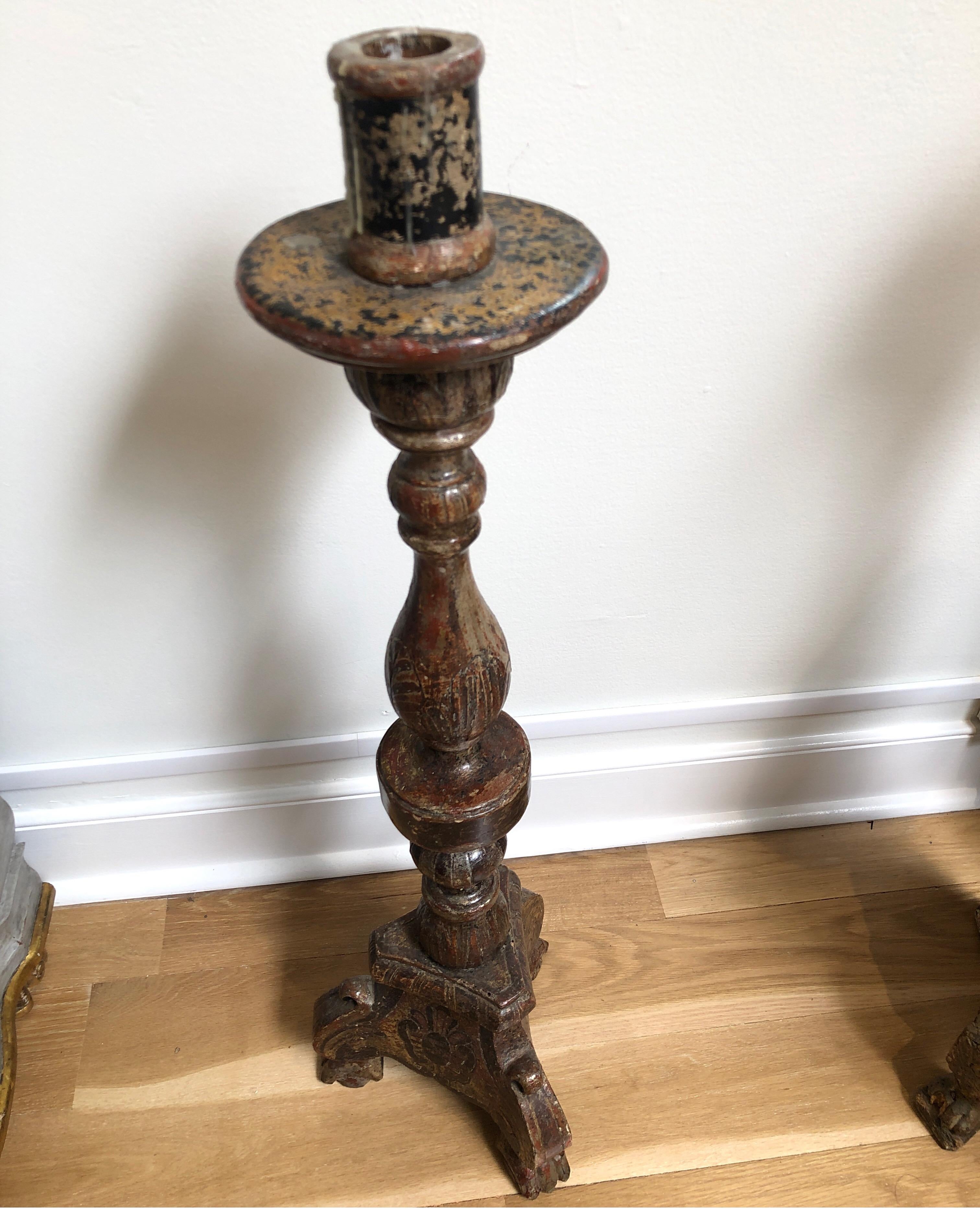 Wood Grand Antique 18th Century French Alter Candlesticks or Candelabra Prickets