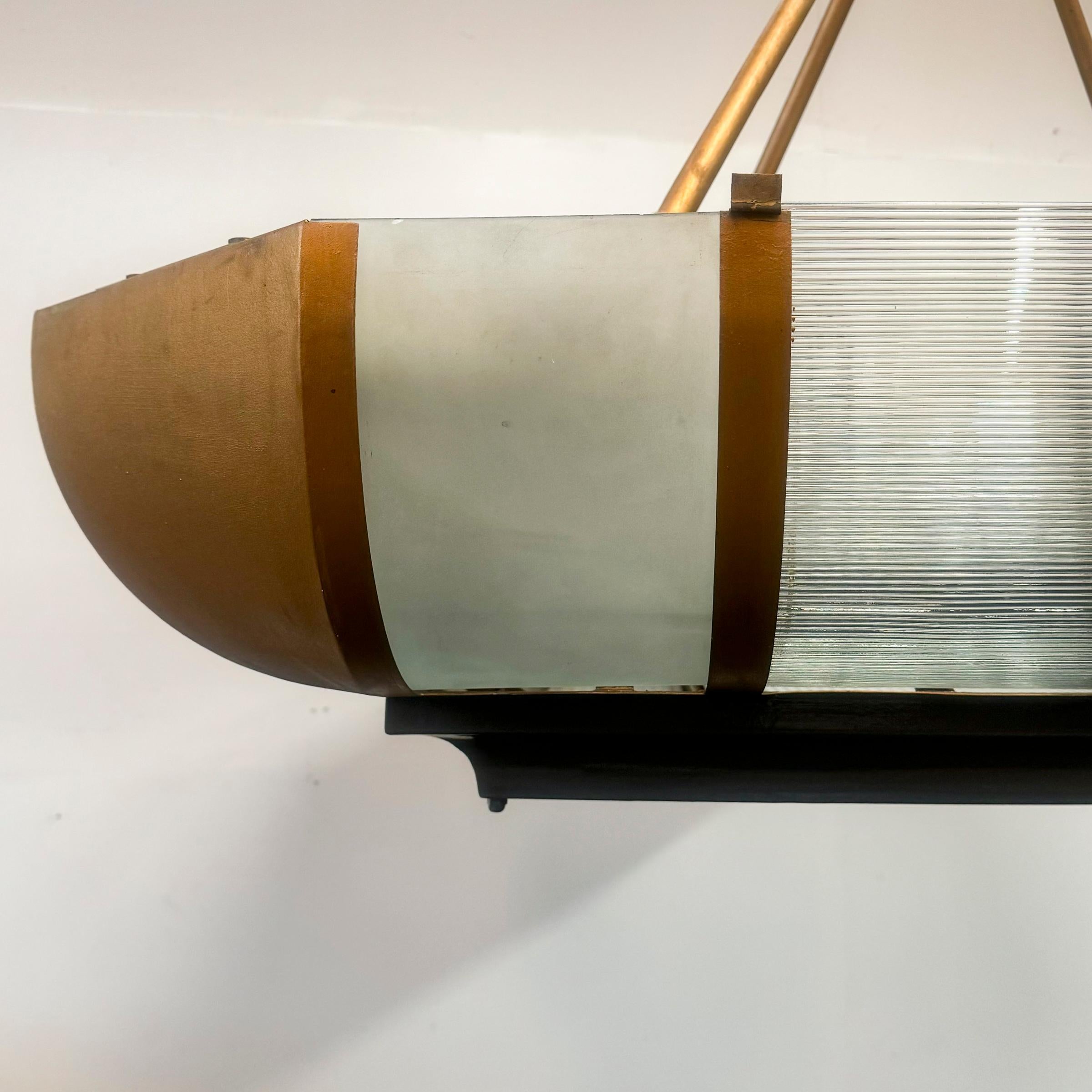 Grand Antique Art Deco Opal Glass & Iron Light  4 Available For Sale 6
