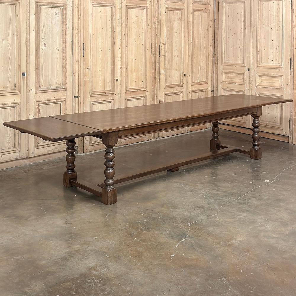 Neoclassical Revival Grand Antique Banquet Table with Two Leaves and Turned Legs For Sale