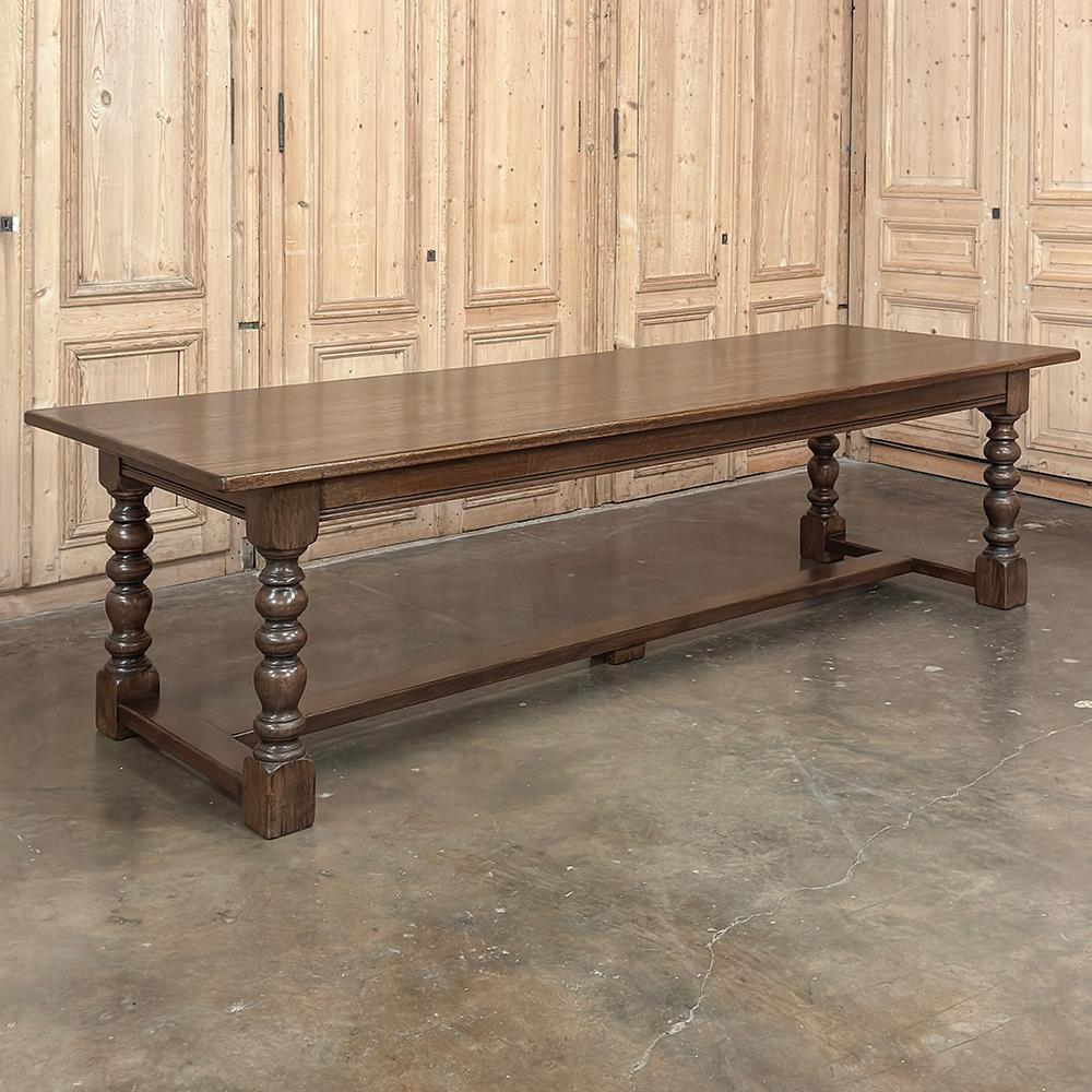 French Grand Antique Banquet Table with Two Leaves and Turned Legs For Sale