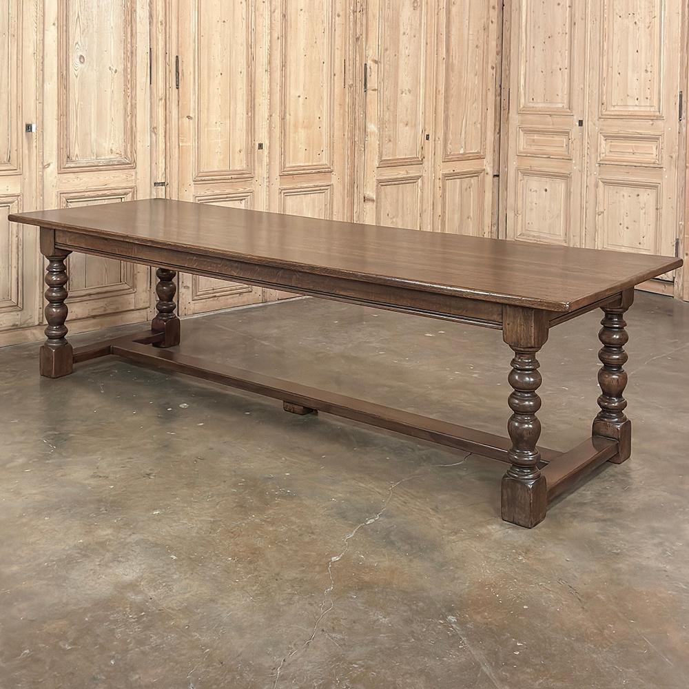 Hand-Crafted Grand Antique Banquet Table with Two Leaves and Turned Legs For Sale