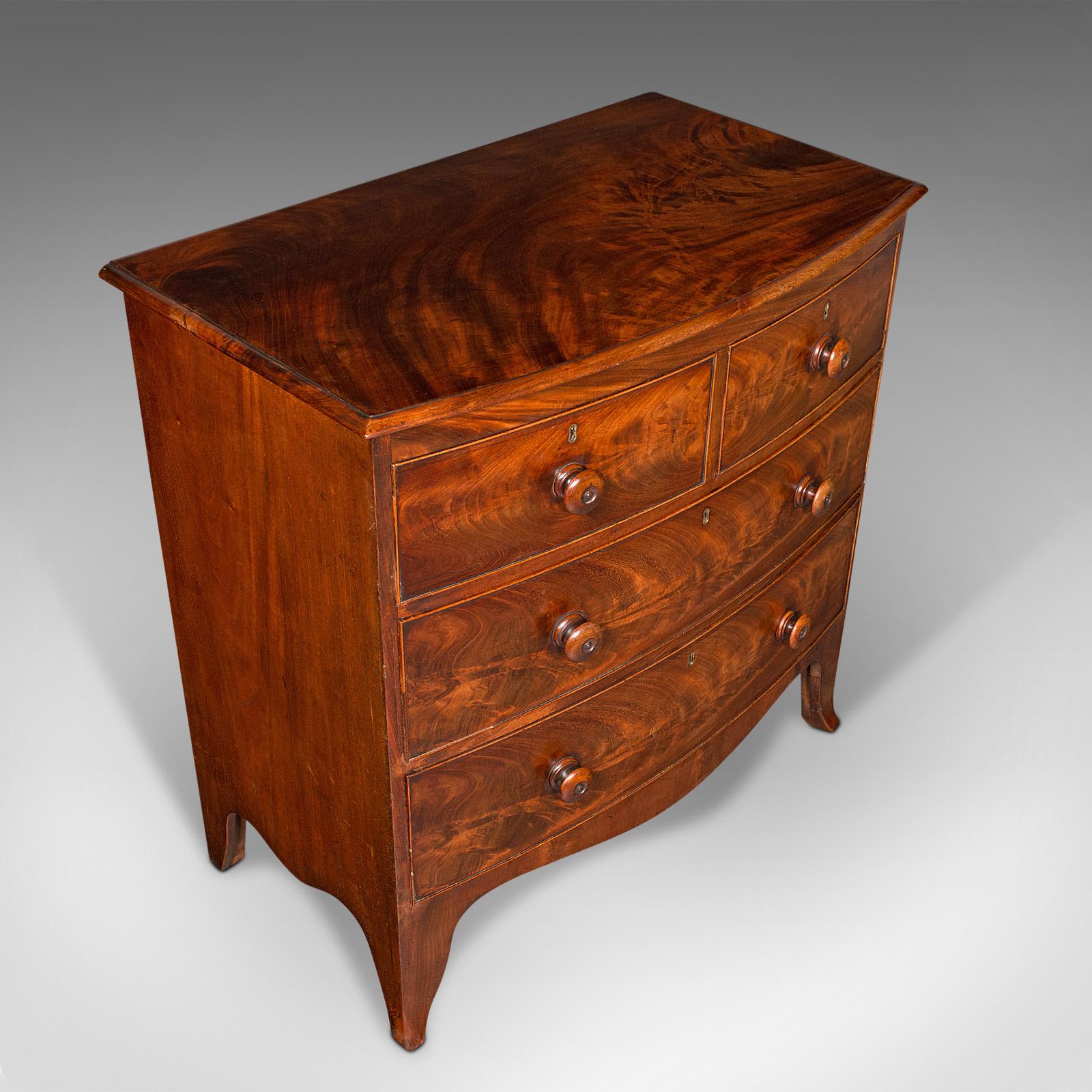 Wood Grand Antique Bow Front Chest of Drawers, English, Tallboy, Georgian, Circa 1780