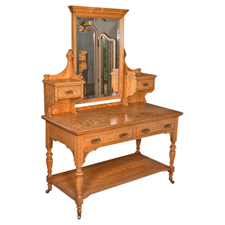 Grand Antique Dressing Table, Scottish, Satinwood, Bedroom, Vanity, Victorian For Sale