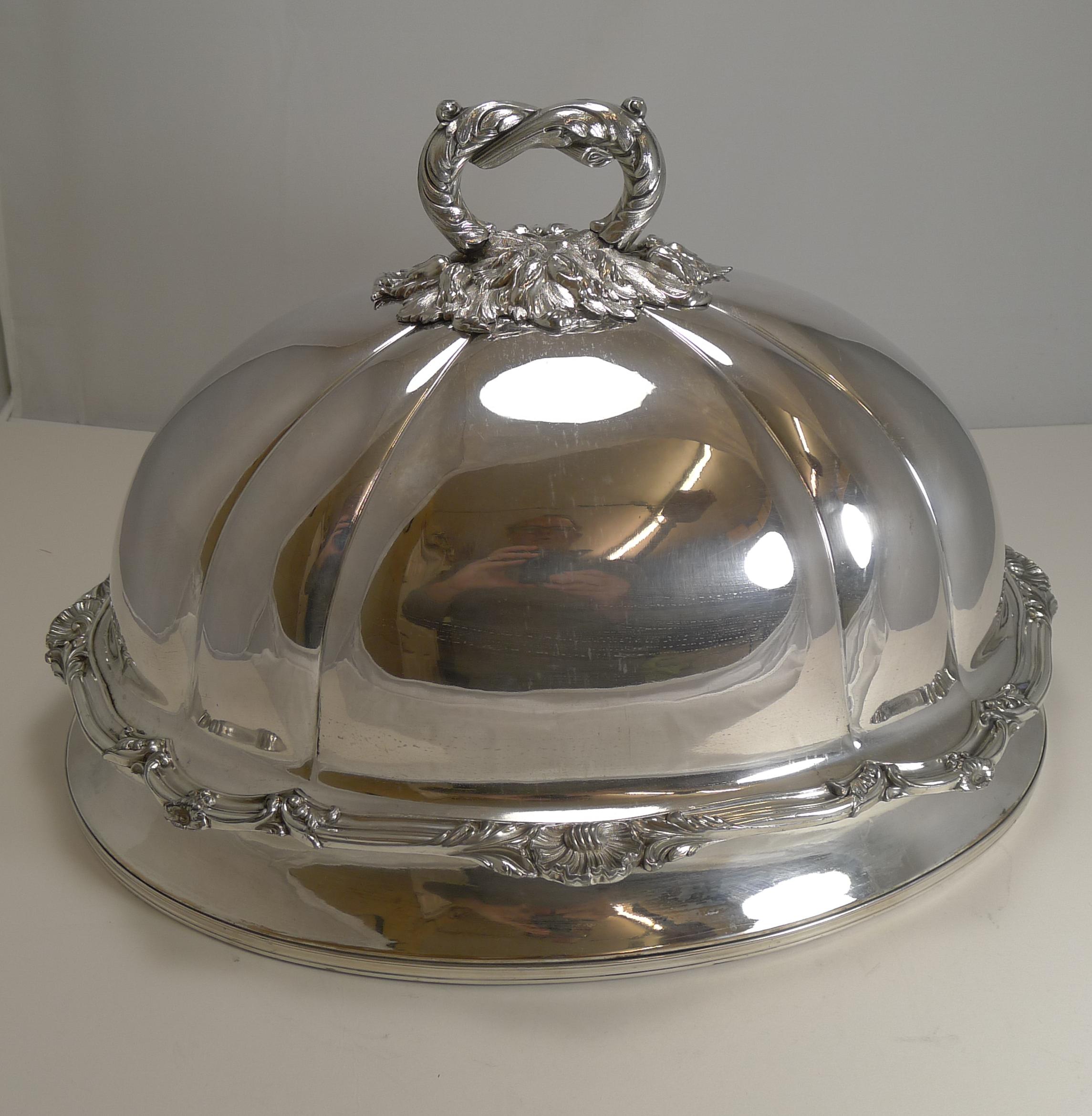 Mid-19th Century Grand Antique English Old Sheffield Plate Meat / Food Domed Cover, circa 1842