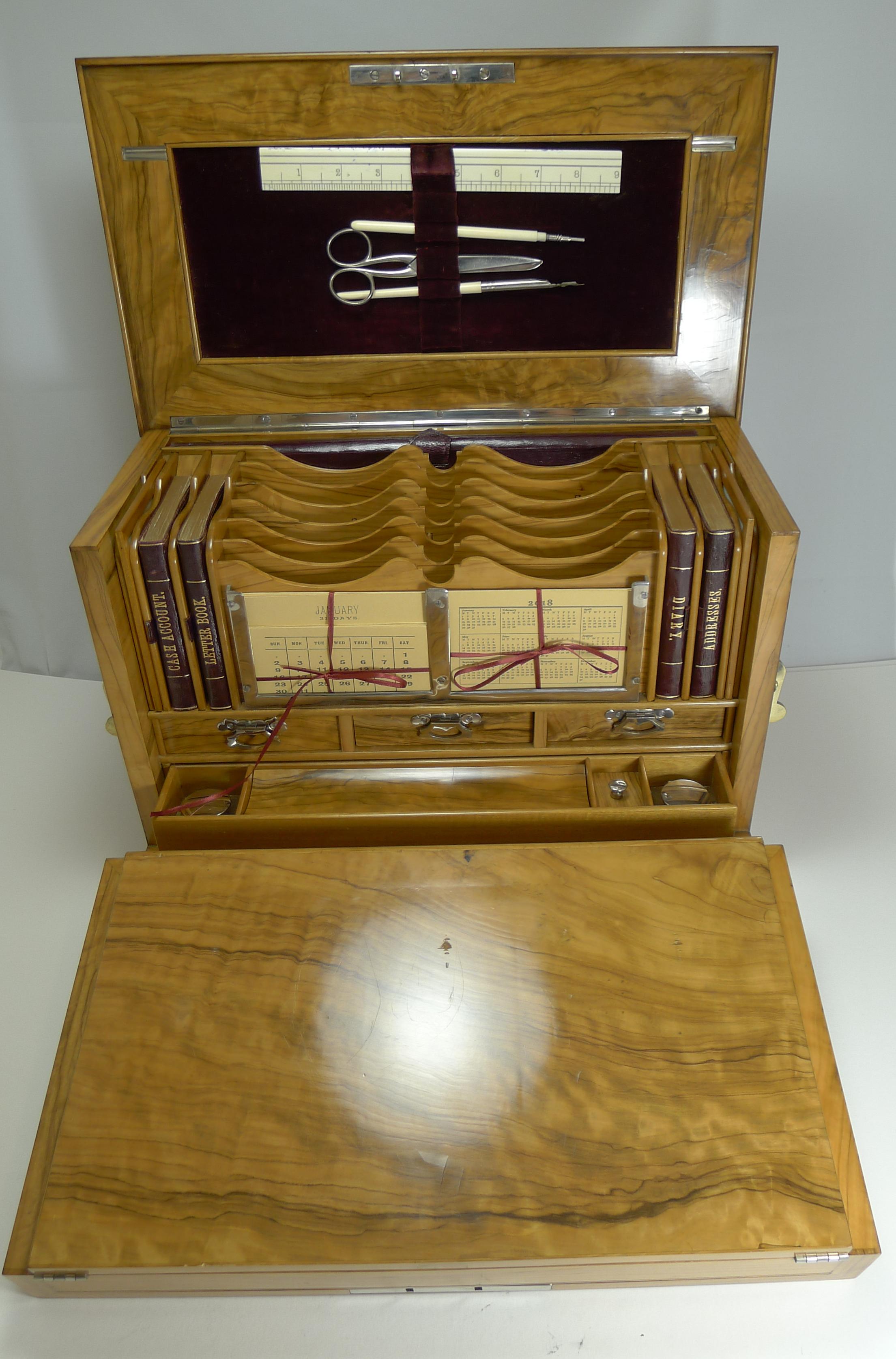 Late 19th Century Grand Antique English Olivewood Writing Box / Cabinet, circa 1890 For Sale