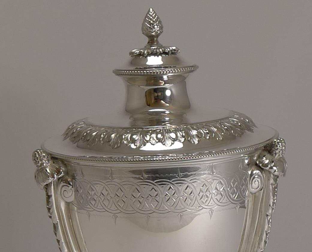 Late Victorian Grand Antique English Silver Plate Biscuit Box by Martin Hall & Co., circa 1860