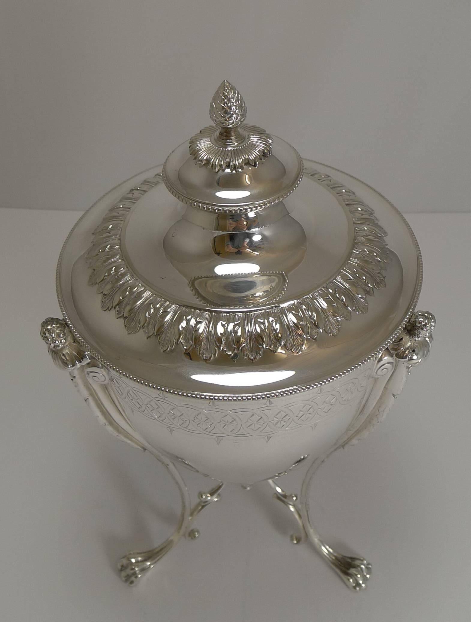Plated Grand Antique English Silver Plate Biscuit Box by Martin Hall & Co., circa 1860