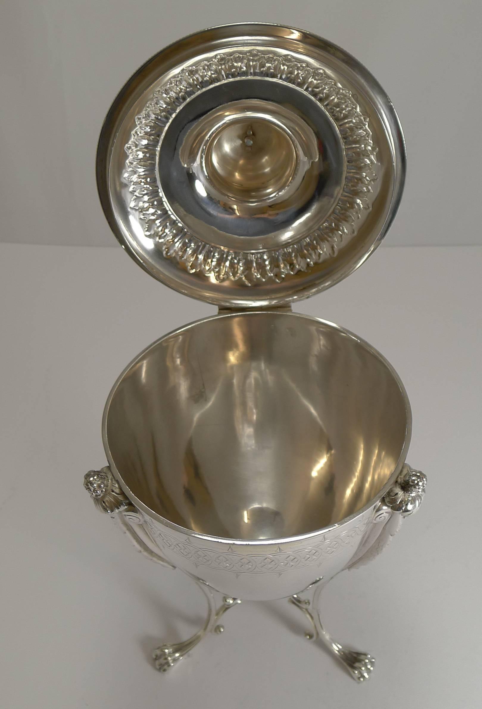 Mid-19th Century Grand Antique English Silver Plate Biscuit Box by Martin Hall & Co., circa 1860