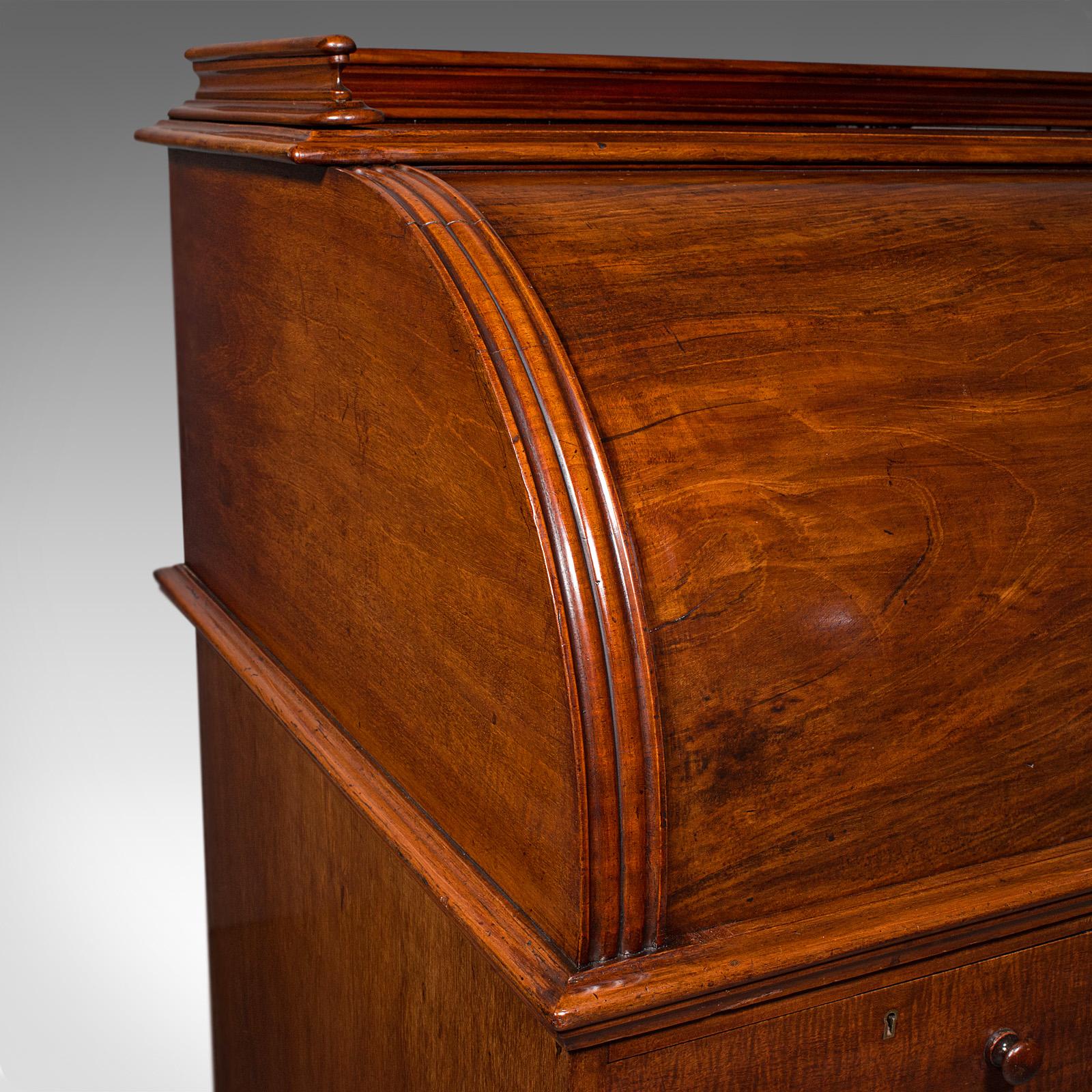 Grand Antique Estate Pedestal Desk, English Roll Top Secretaire, Victorian, 1860 For Sale 2