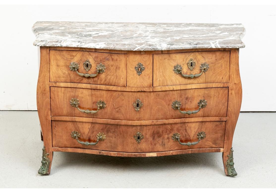 French Provincial Grand Antique French Bombé Chest With Marble Top for Restoration For Sale