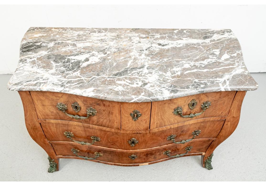 Grand Antique French Bombé Chest With Marble Top for Restoration In Distressed Condition For Sale In Bridgeport, CT