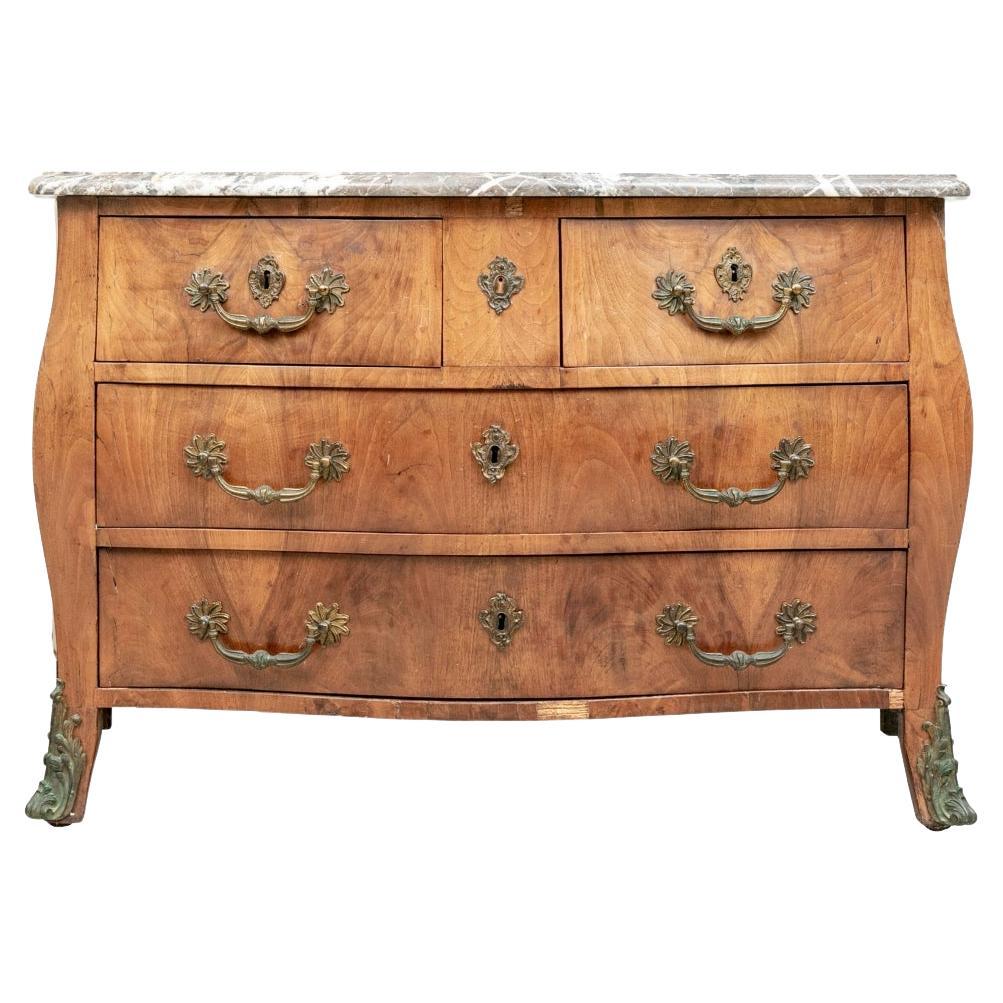 Grand Antique French Bombé Chest With Marble Top for Restoration For Sale
