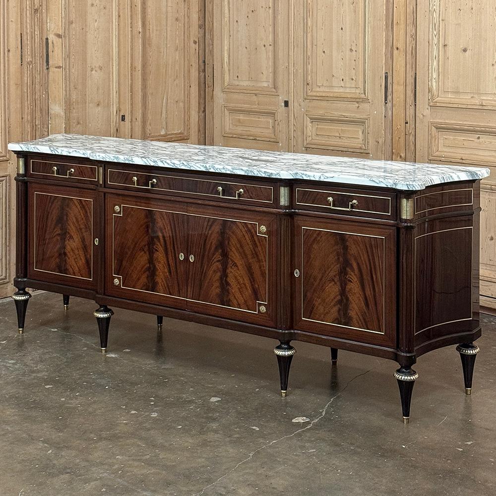 Direttorio Grand Antique French Directoire Style Marble Top Mahogany Buffet in vendita