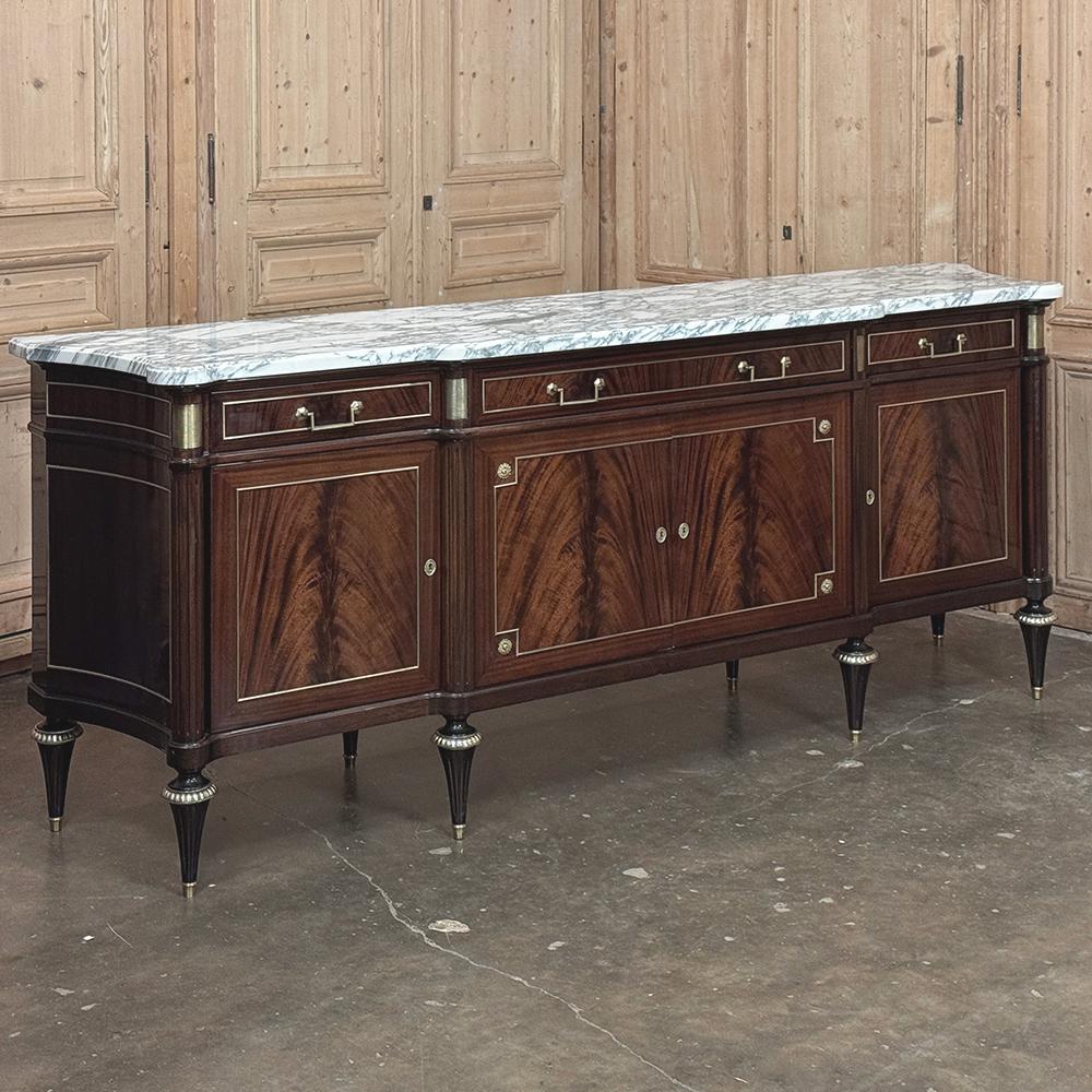 Francese Grand Antique French Directoire Style Marble Top Mahogany Buffet in vendita