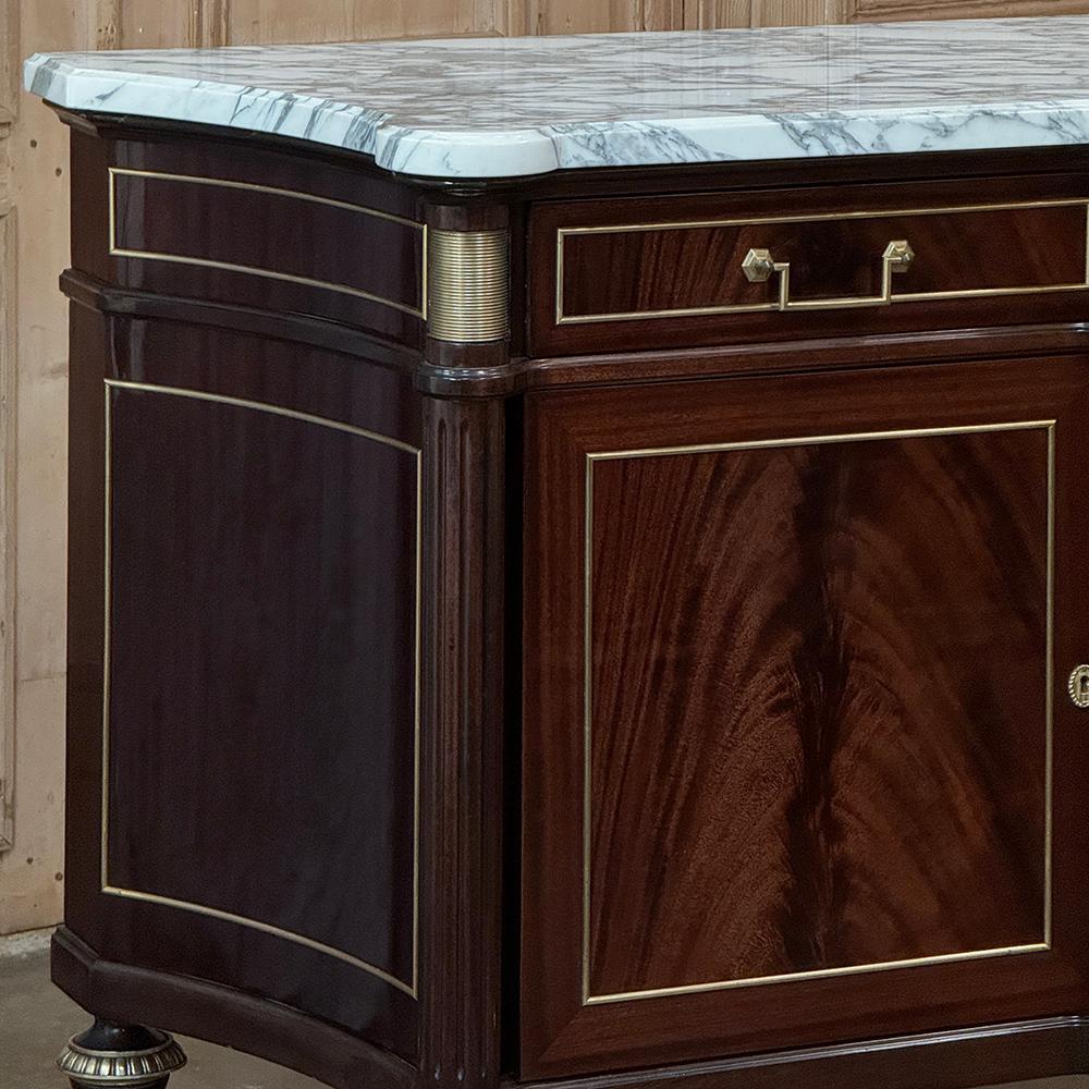 Fatto a mano Grand Antique French Directoire Style Marble Top Mahogany Buffet in vendita