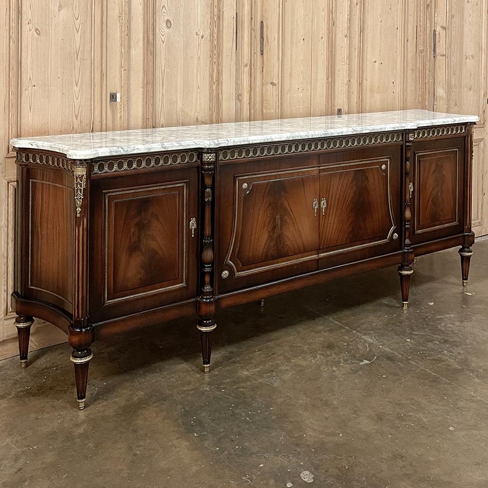 Hand-Crafted Grand Antique French Louis XVI Mahogany Buffet with Carrara Marble For Sale