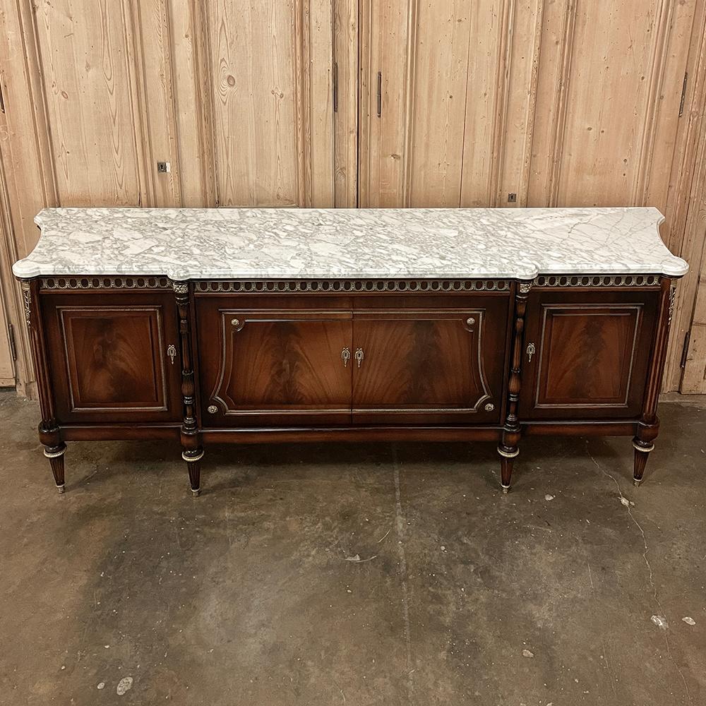 Grand Antique French Louis XVI Mahogany Buffet with Carrara Marble In Good Condition For Sale In Dallas, TX