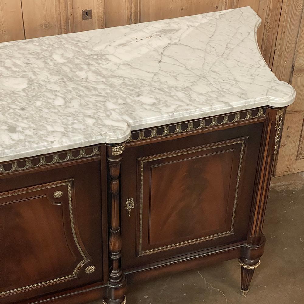Grand Antique French Louis XVI Mahogany Buffet with Carrara Marble For Sale 1
