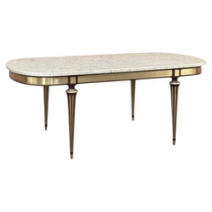Grand Antique French Louis XVI Mahogany Dining Table with Carrara Marble Top