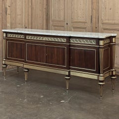 Grand Antique French Louis XVI Mahogany Marble Top Buffet a l'Etrusque