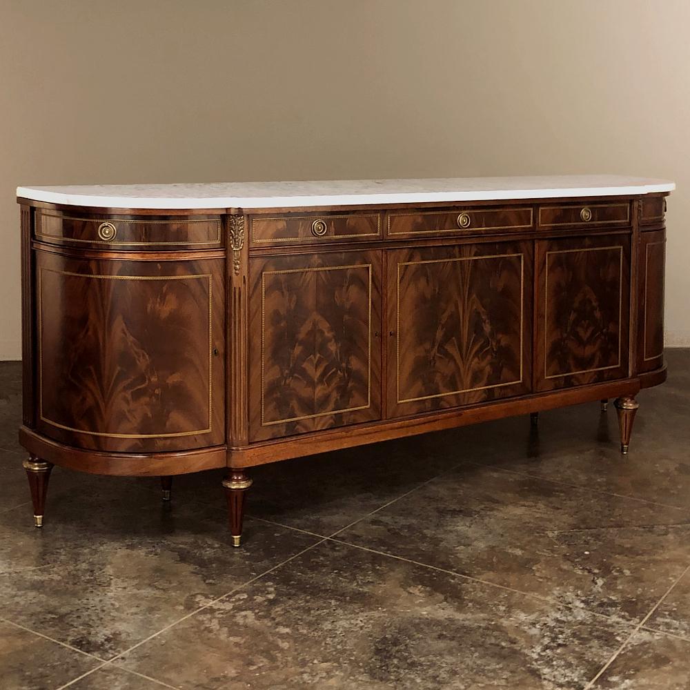 Hand-Crafted Grand Antique French Louis XVI Mahogany Marble Top Buffet