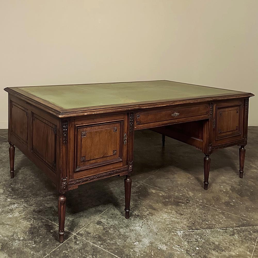 Hand-Crafted Grand Antique French Louis XVI Neoclassical Walnut Executive Desk