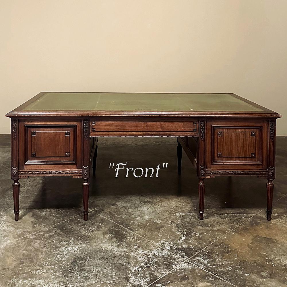 20th Century Grand Antique French Louis XVI Neoclassical Walnut Executive Desk