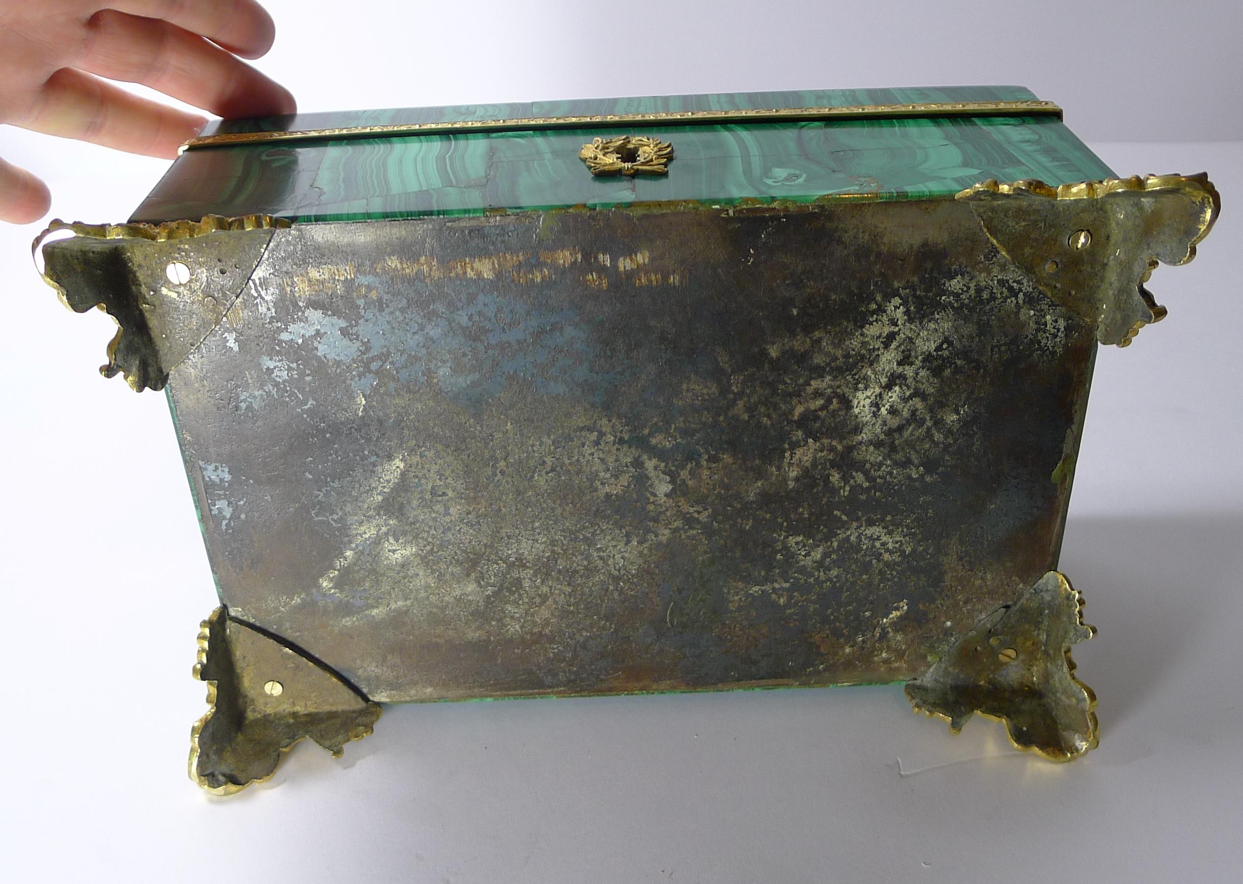 Grand Antique French Malachite and Gilded Bronze Jewelry Box 3