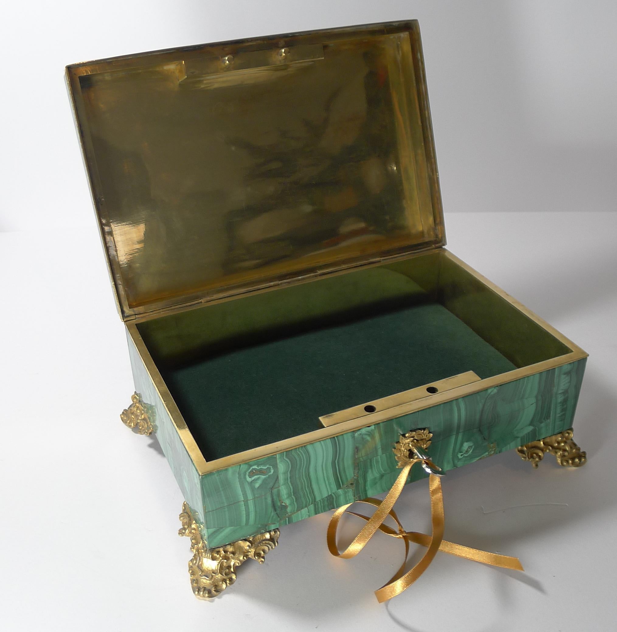 Grand Antique French Malachite and Gilded Bronze Jewelry Box 4