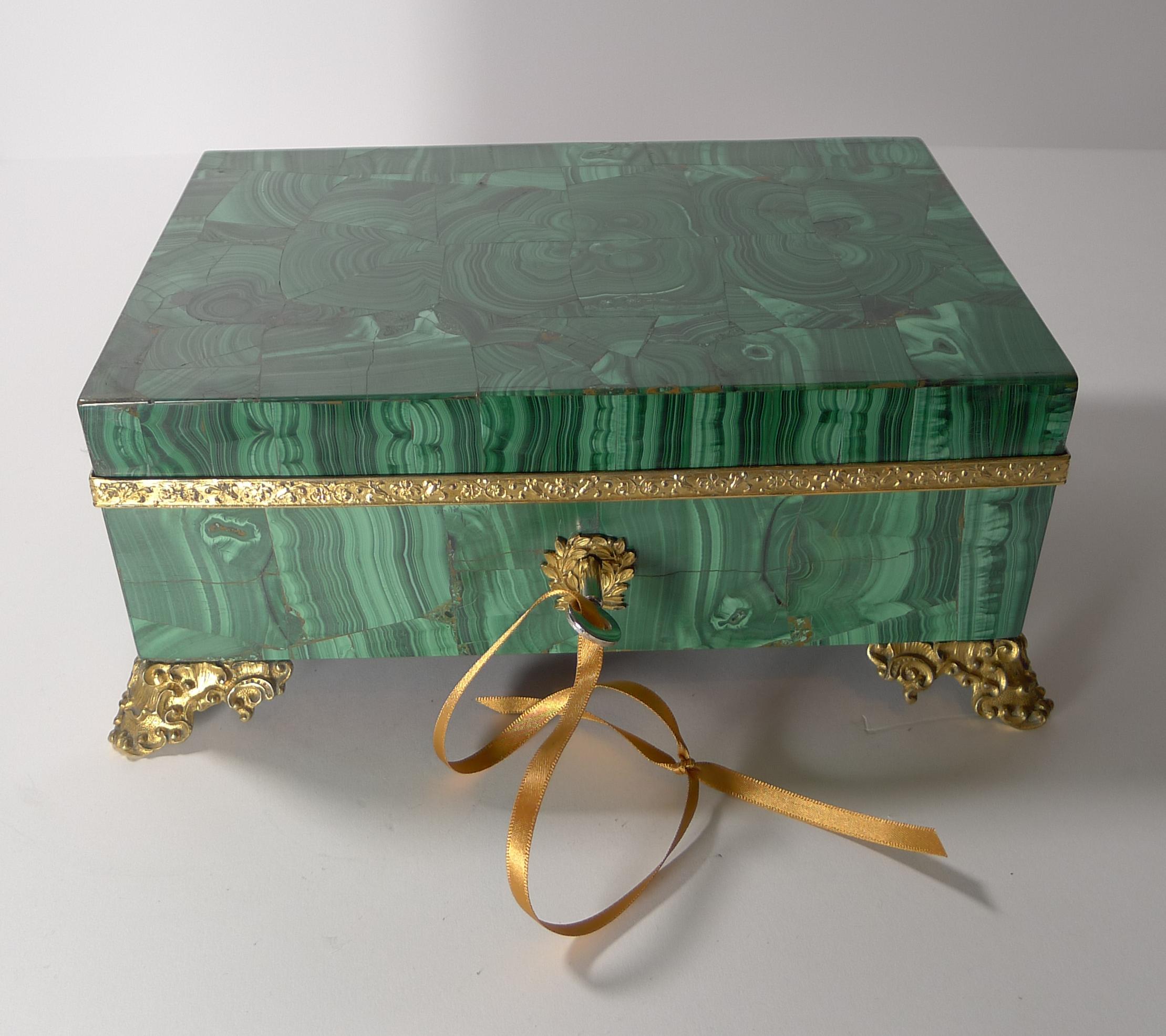 Grand Antique French Malachite and Gilded Bronze Jewelry Box 5