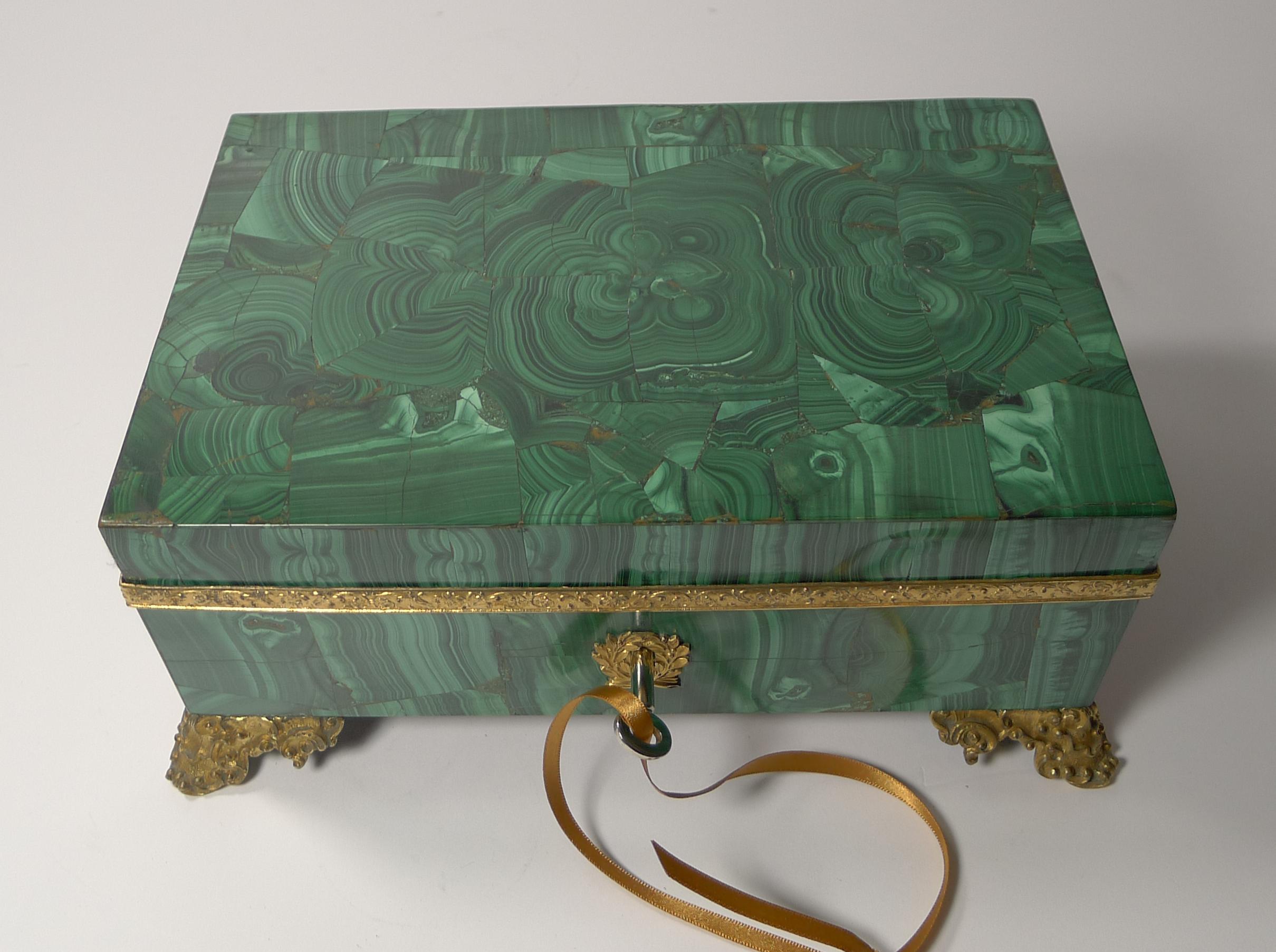 Grand Antique French Malachite and Gilded Bronze Jewelry Box 6