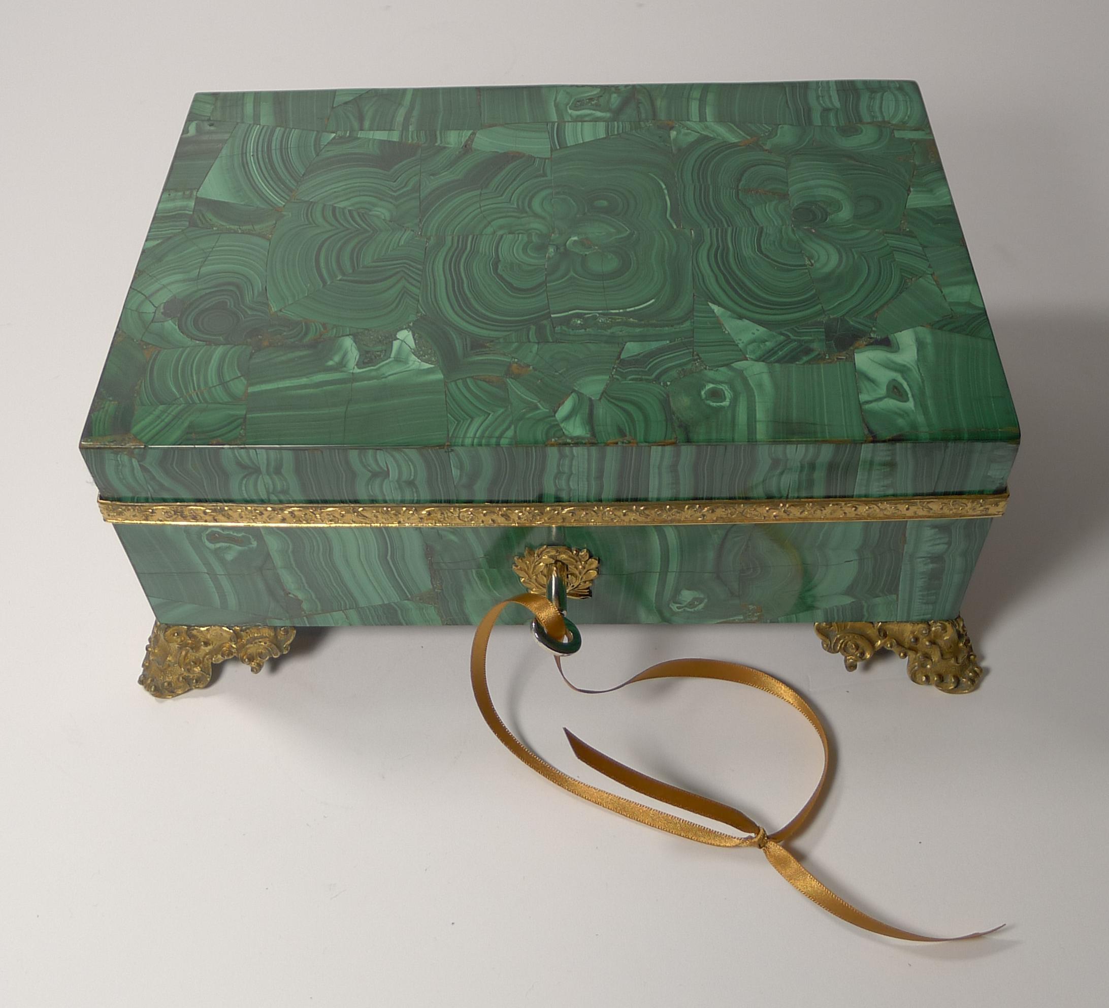 Grand Antique French Malachite and Gilded Bronze Jewelry Box 7