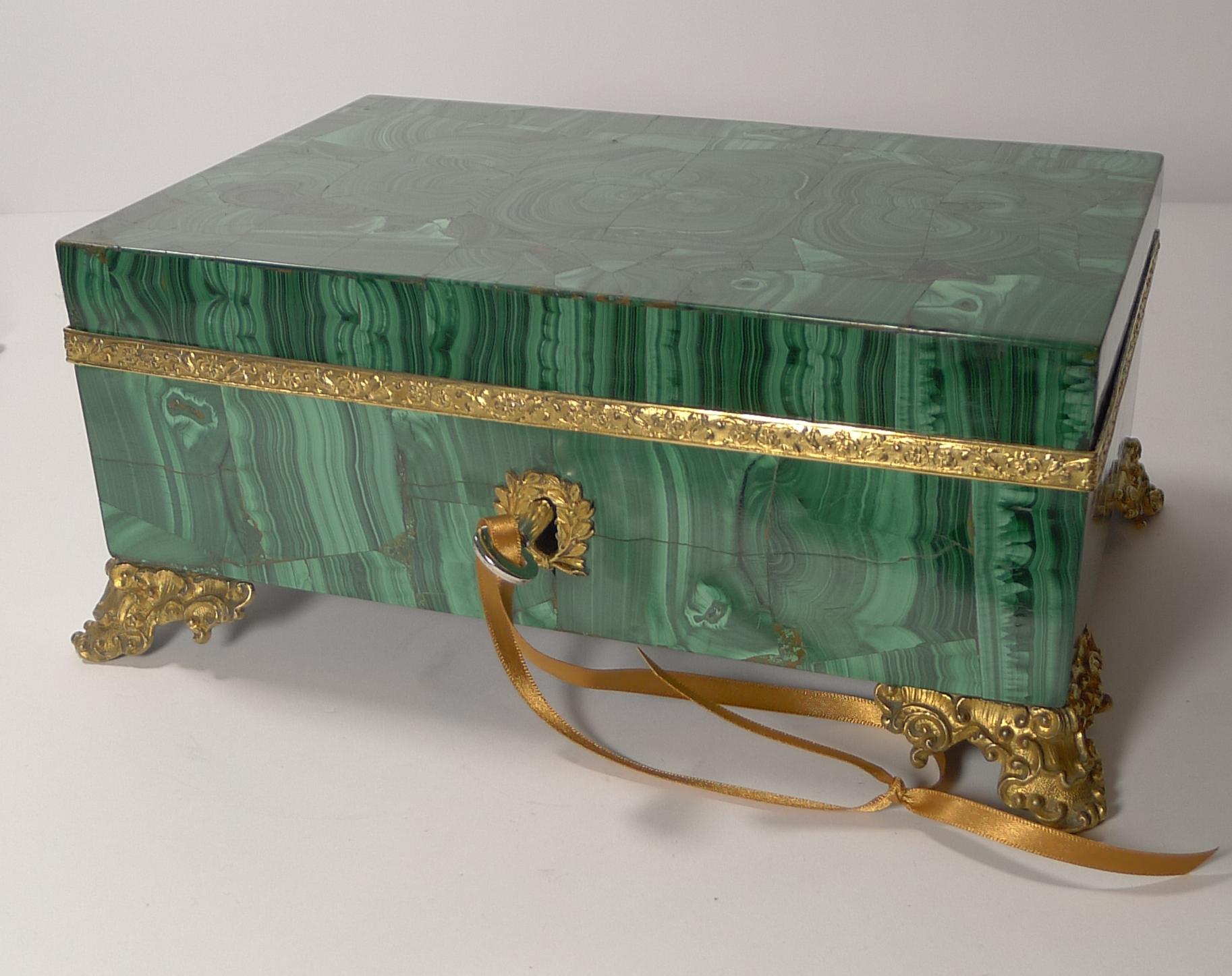 Grand Antique French Malachite and Gilded Bronze Jewelry Box 8