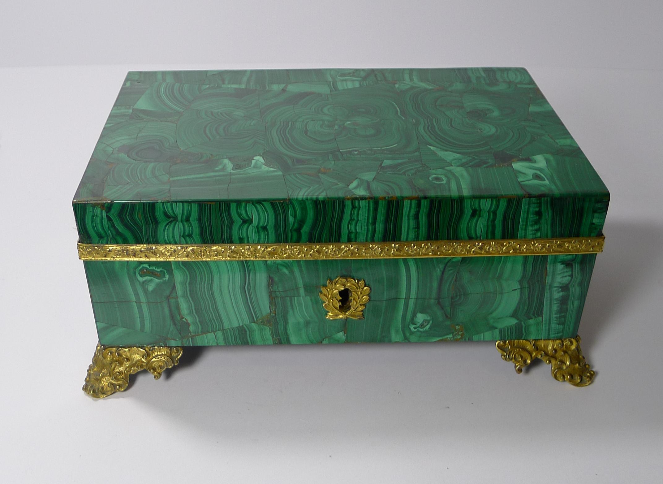 Grand Antique French Malachite and Gilded Bronze Jewelry Box In Good Condition In Bath, GB